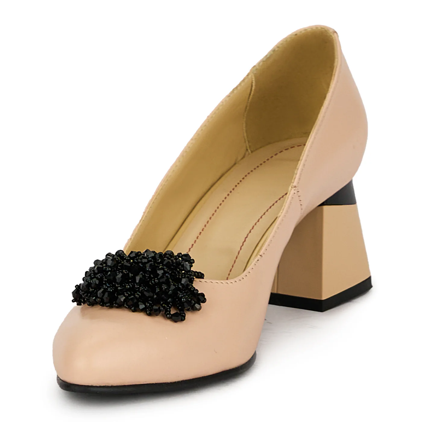 Pantofi dama din piele naturala bej cu toc gros 17542 - Image 3
