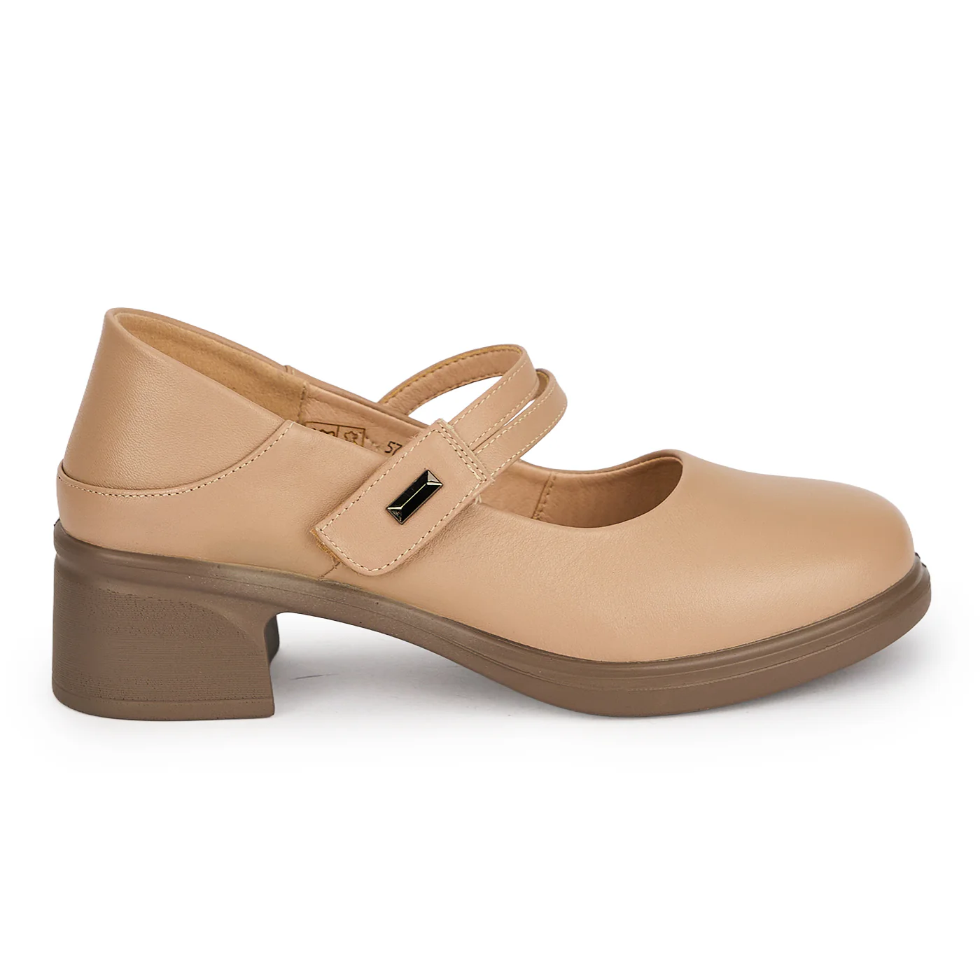 Pantofi dama din piele naturala bej taupe cu toc gros 4.5 cm 19585