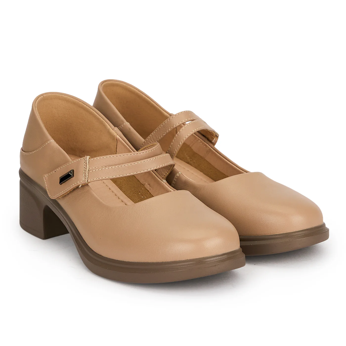 Pantofi dama din piele naturala bej taupe cu toc gros 4.5 cm 19585 - Image 4