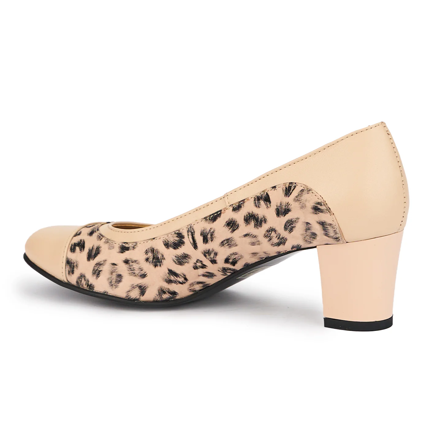 Pantofi dama din piele naturala bej cu toc gros 5.5 cm 15192 - Image 2