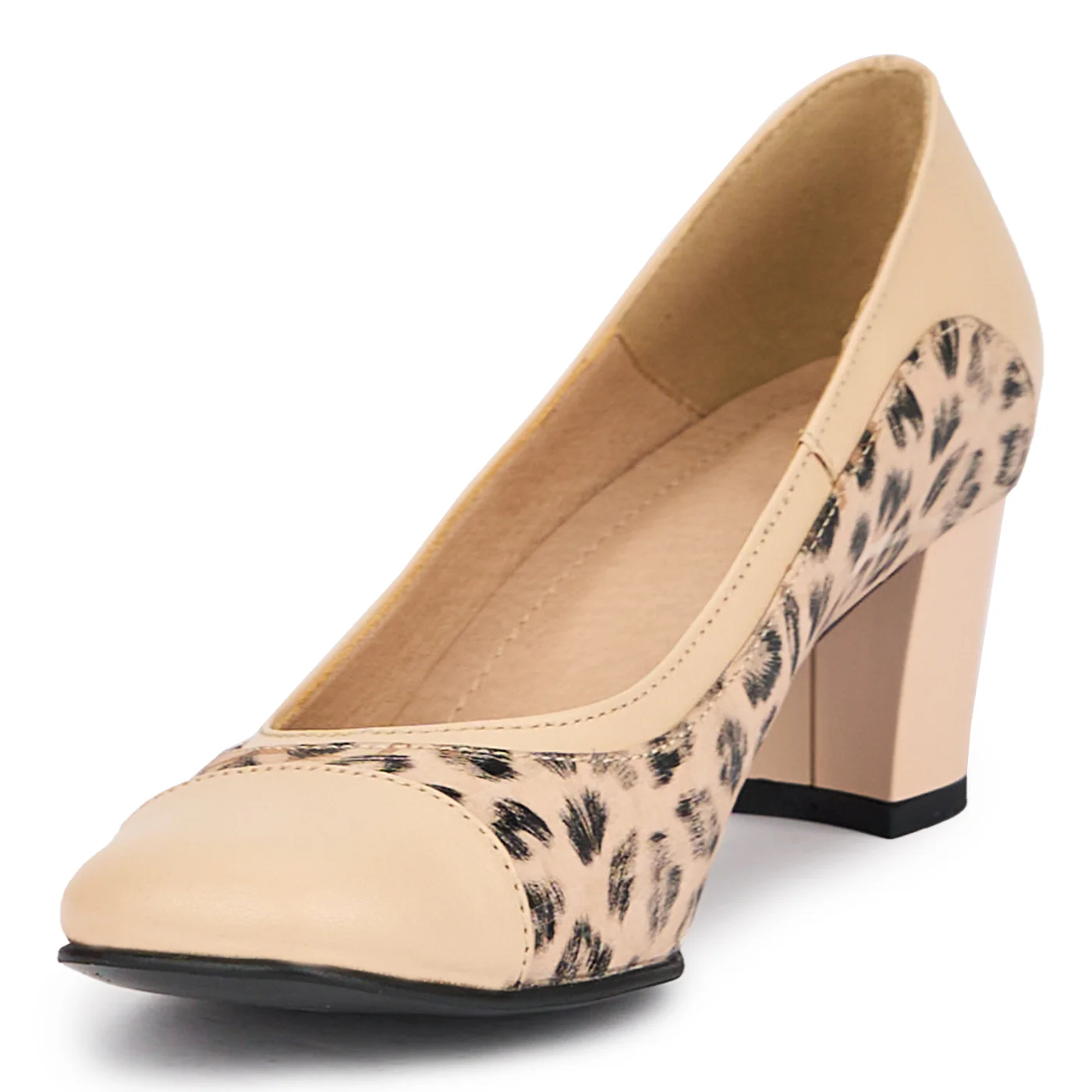 Pantofi dama din piele naturala bej cu toc gros 5.5 cm 15192 - Image 3