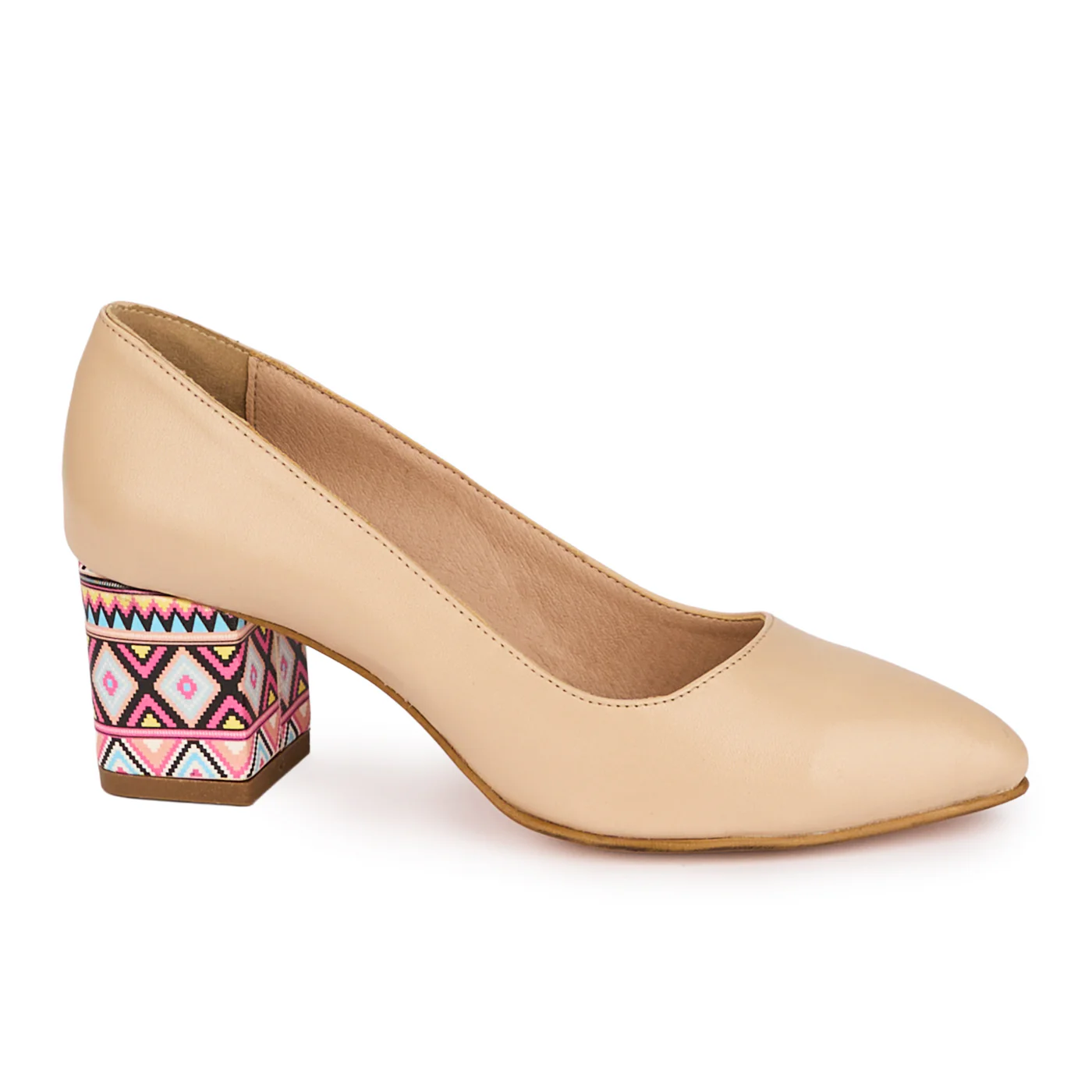 Pantofi dama din piele naturala bej cu toc gros 5.5 cm 18496