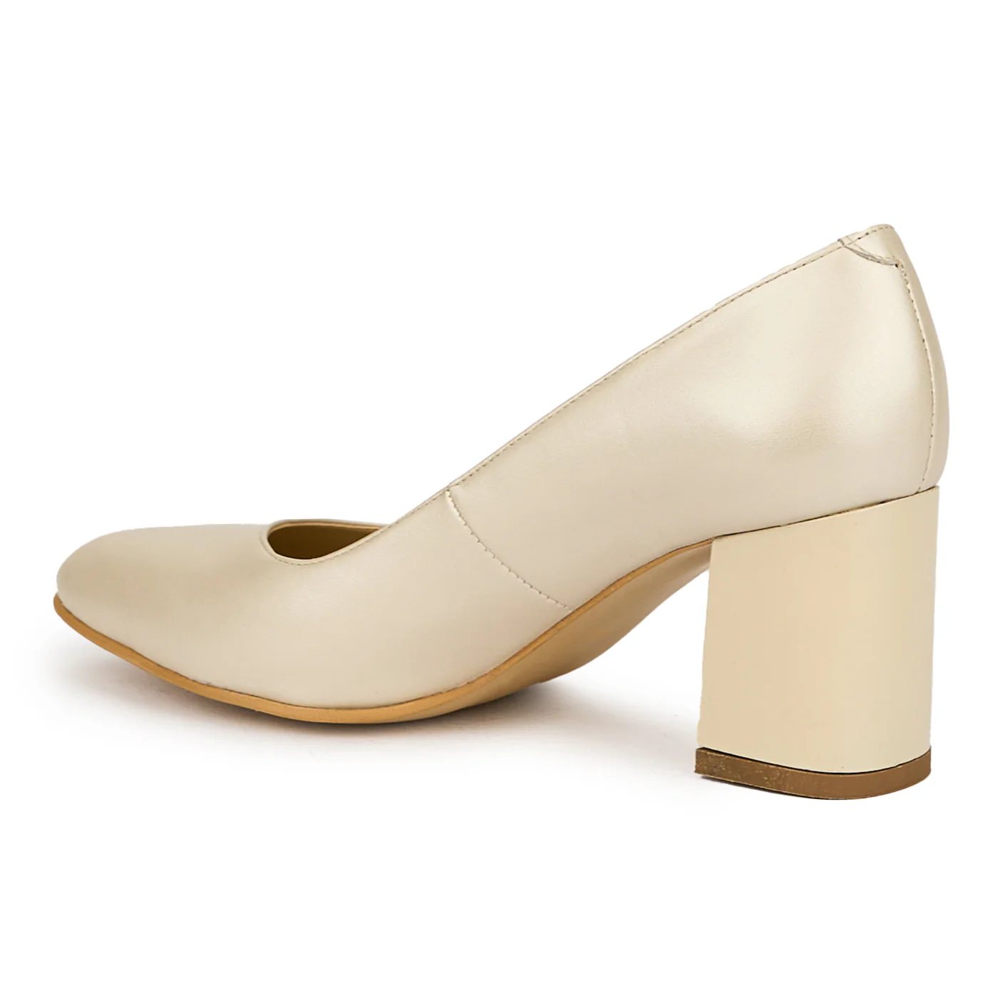 Pantofi dama din piele naturala bej cu toc gros 6.5 cm 15023 - Image 2