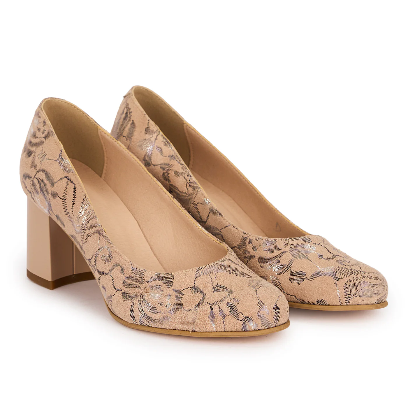 Pantofi dama din piele naturala bej cu toc gros 6.5 cm 18835 - Image 4