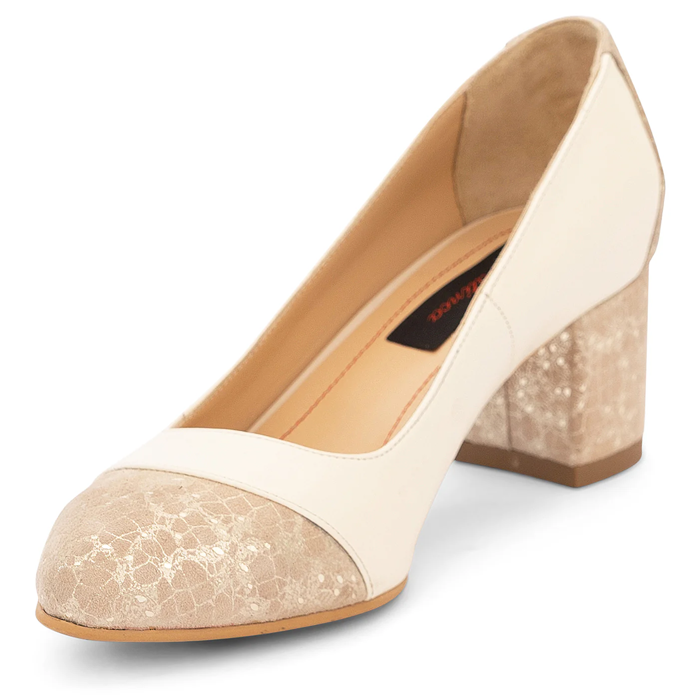 Pantofi dama din piele naturala bej cu toc gros 6 cm 14198 - Image 3