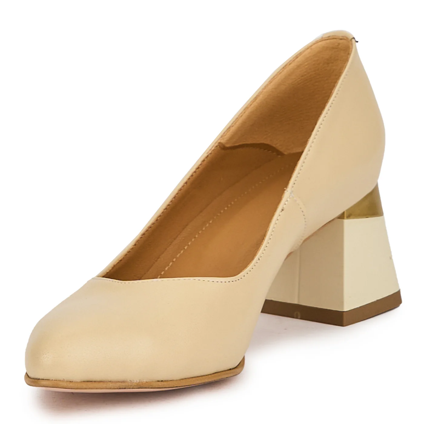 Pantofi dama din piele naturala bej cu toc gros 6 cm 14973 - Image 3