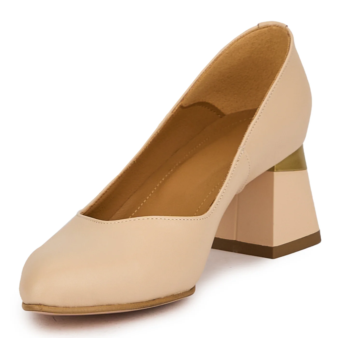 Pantofi dama din piele naturala bej cu toc gros 6 cm 14977 - Image 3