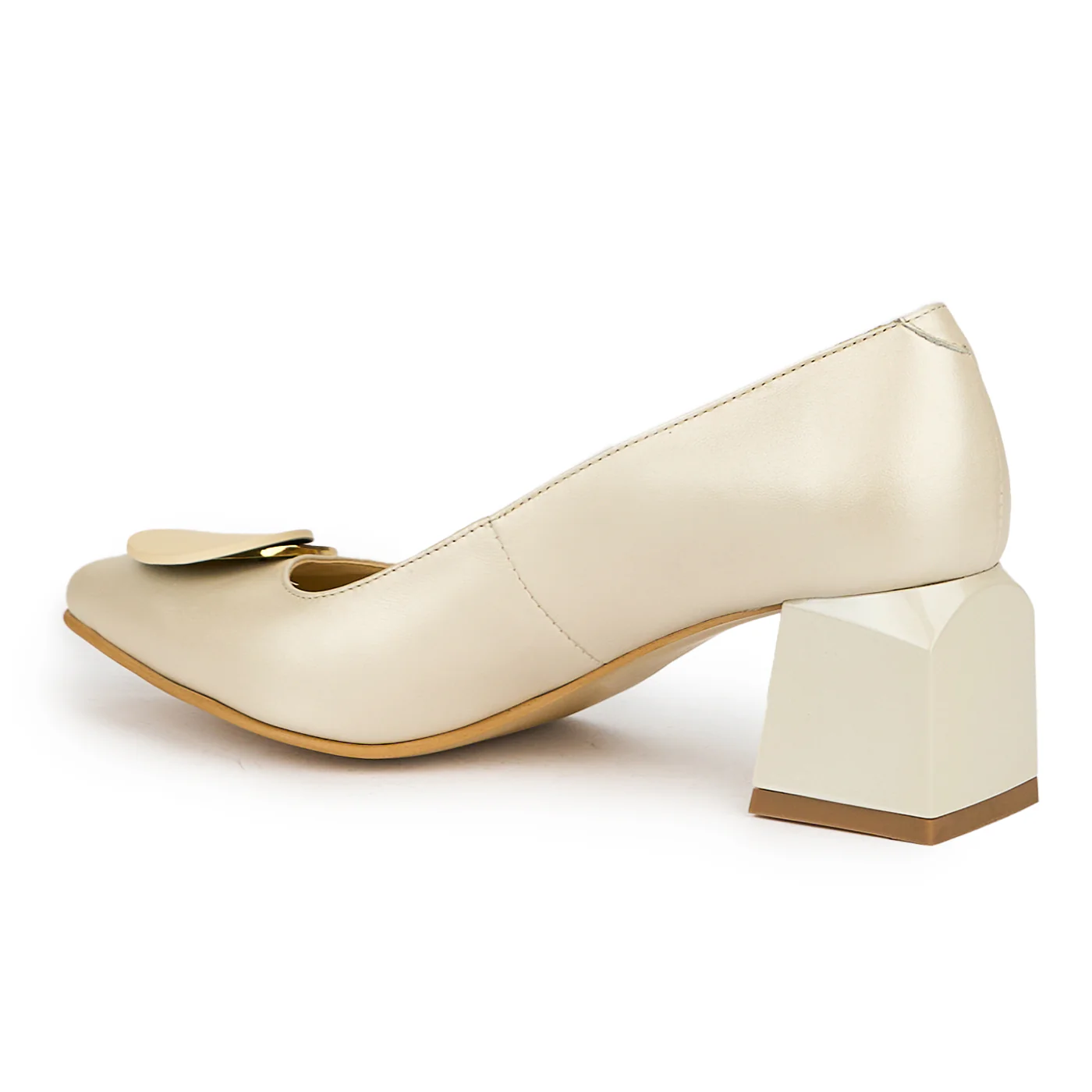 Pantofi dama din piele naturala bej cu toc gros 6 cm 14997 - Image 2