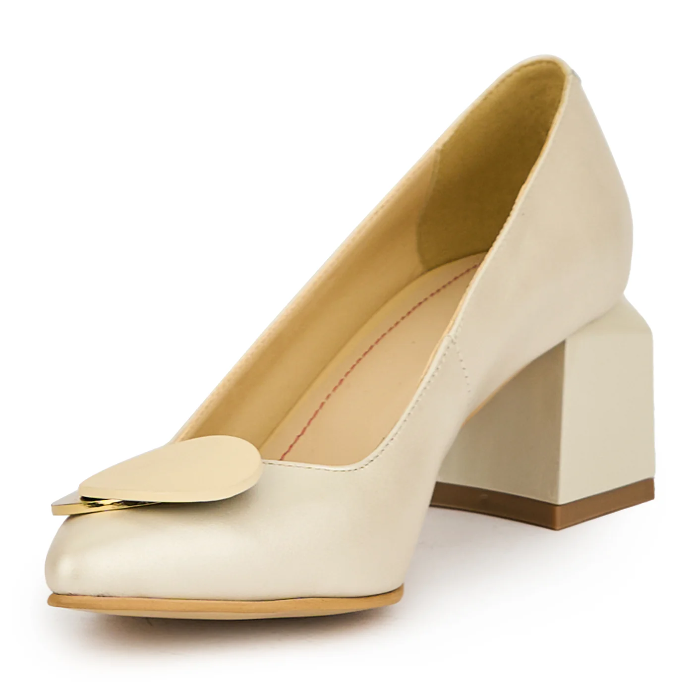 Pantofi dama din piele naturala bej cu toc gros 6 cm 14997 - Image 3