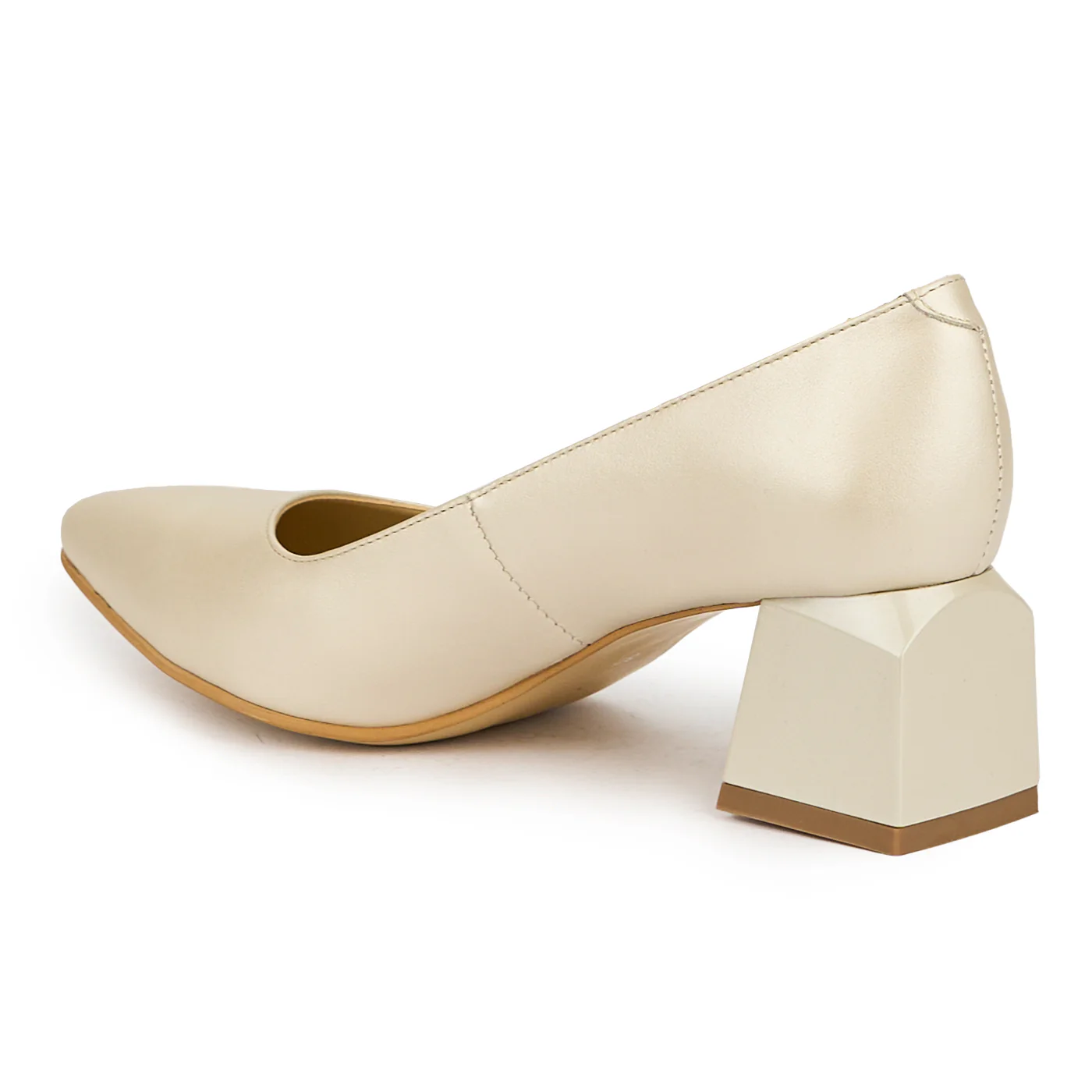 Pantofi dama din piele naturala bej cu toc gros 6 cm 15004 - Image 2
