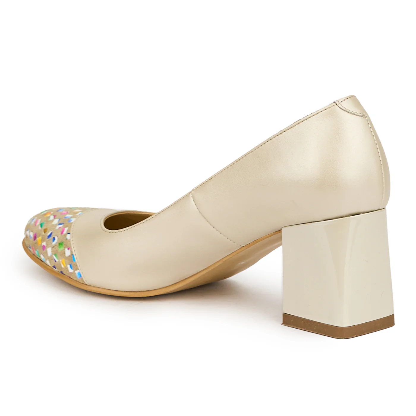 Pantofi dama din piele naturala bej cu toc gros 6 cm 15033 - Image 2
