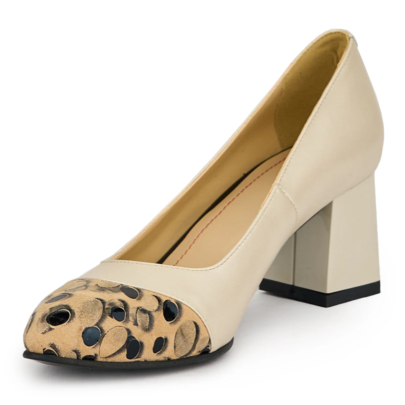 Pantofi dama din piele naturala bej cu toc gros 6 cm 15034 - Image 3