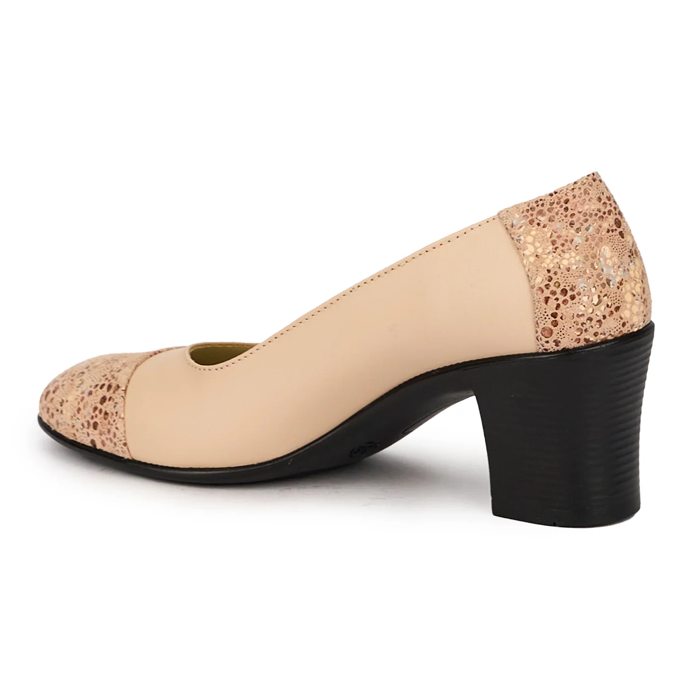 Pantofi dama din piele naturala bej cu toc gros 6 cm 16038 - Image 2