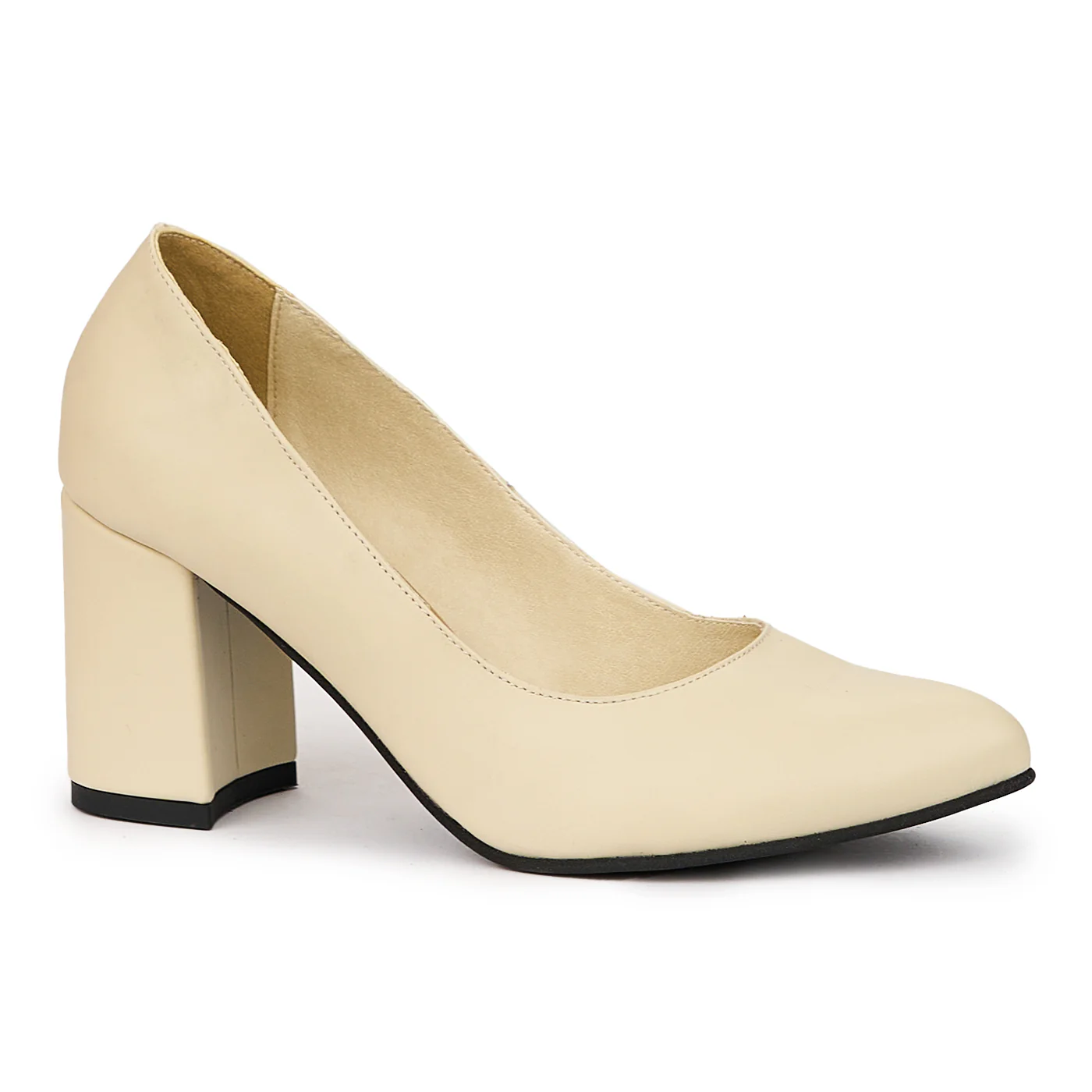 Pantofi dama din piele naturala bej cu toc gros 7.5 cm 14427
