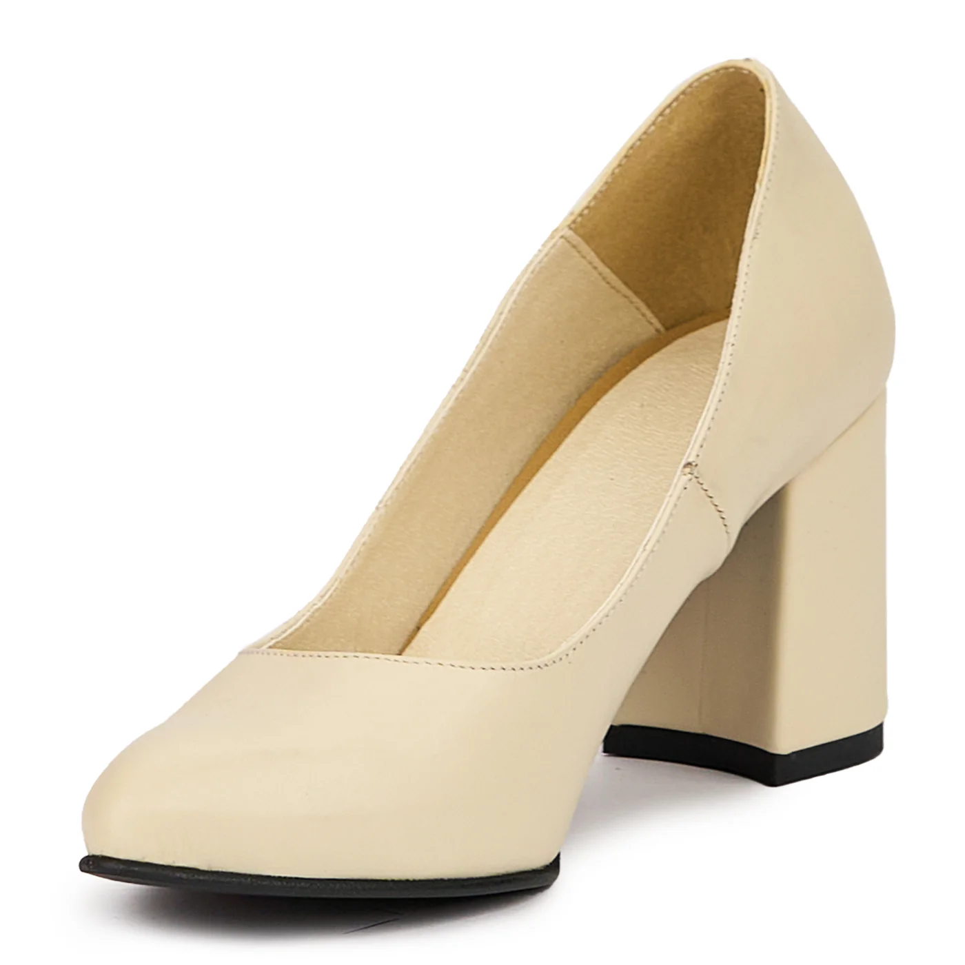 Pantofi dama din piele naturala bej cu toc gros 7.5 cm 14427 - Image 3