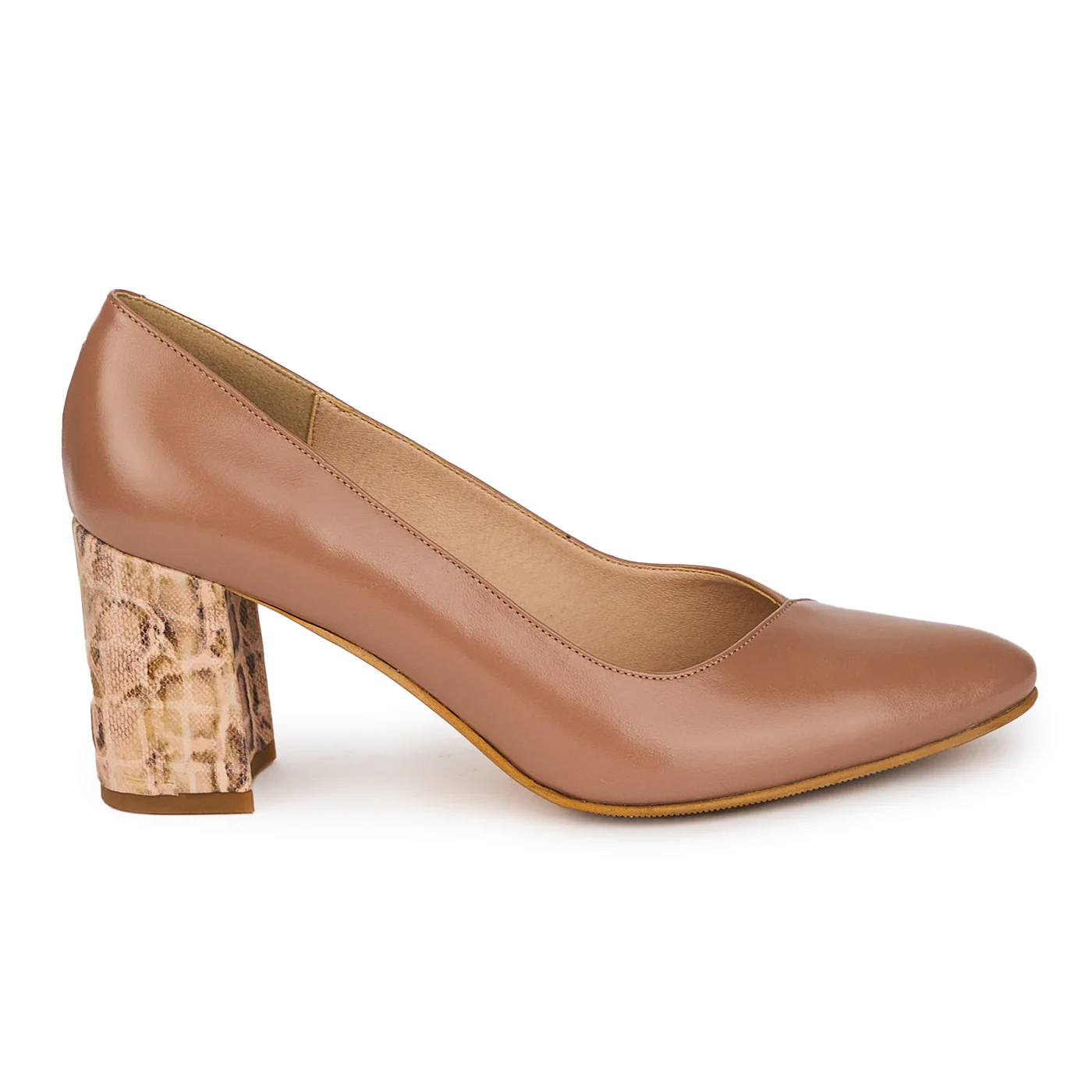 Pantofi dama din piele naturala bej cu toc gros 7.5 cm 18046