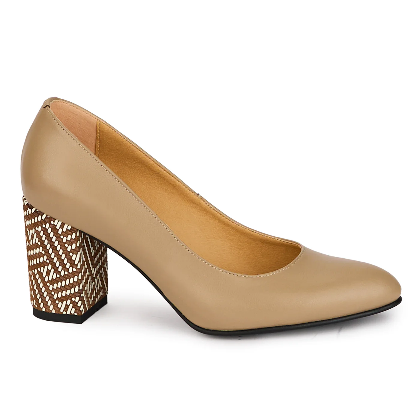 Pantofi dama din piele naturala bej cu toc gros 7.5 cm 18433