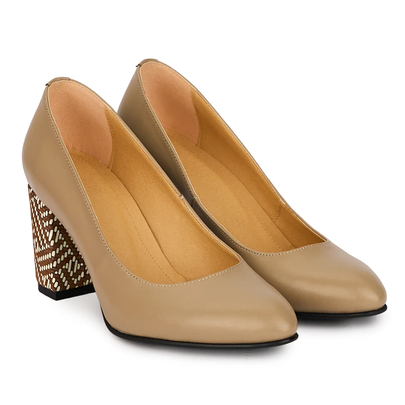 Pantofi dama din piele naturala bej cu toc gros 7.5 cm 18433 - Image 4