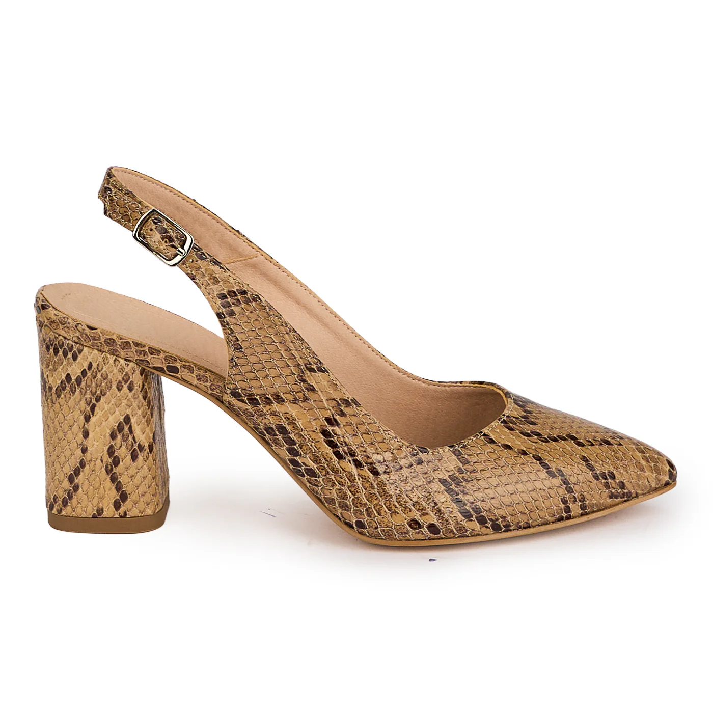 Pantofi dama din piele naturala bej cu toc gros 7.5 cm 18699