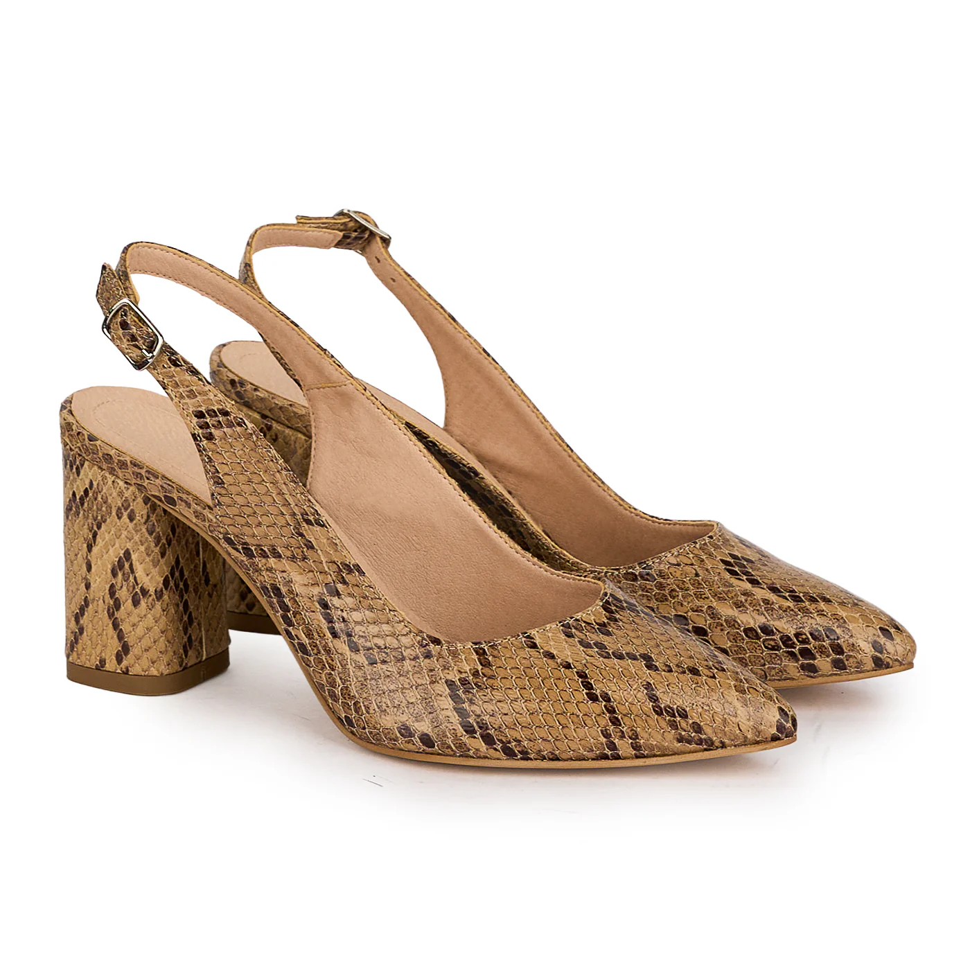 Pantofi dama din piele naturala bej cu toc gros 7.5 cm 18699 - Image 4