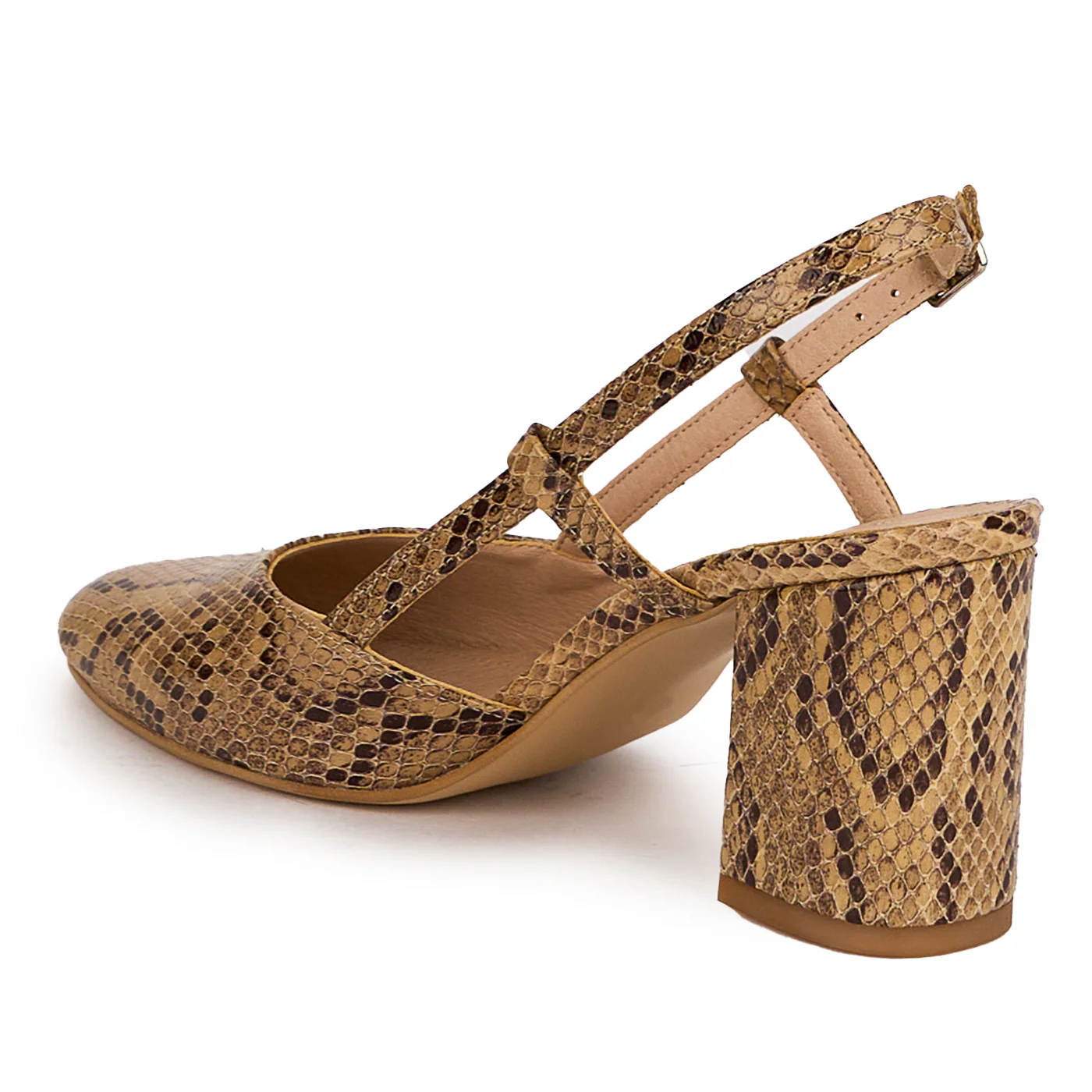 Pantofi dama din piele naturala bej cu toc gros 7.5 cm 18700 - Image 2