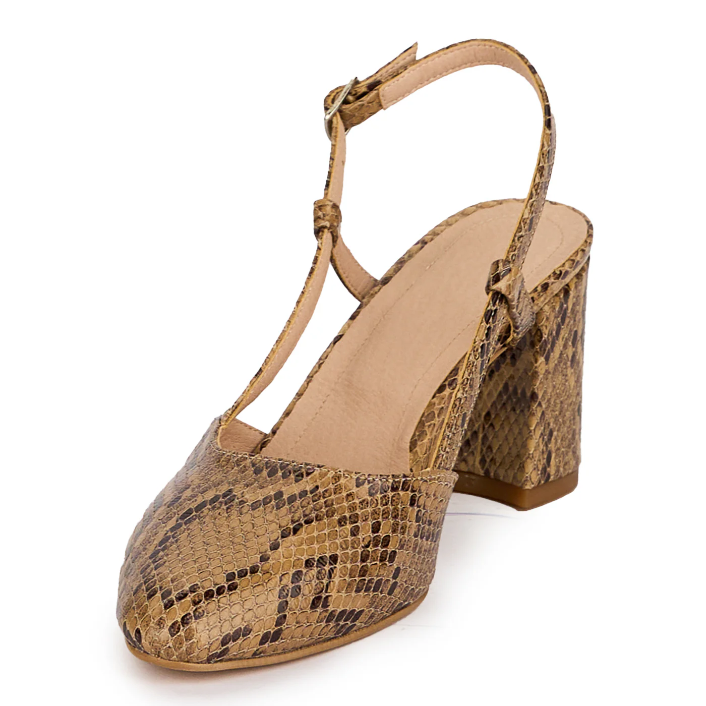Pantofi dama din piele naturala bej cu toc gros 7.5 cm 18700 - Image 3