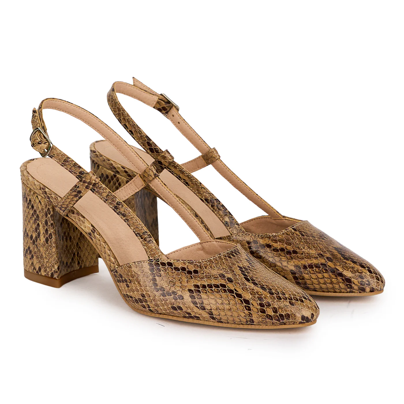 Pantofi dama din piele naturala bej cu toc gros 7.5 cm 18700 - Image 4