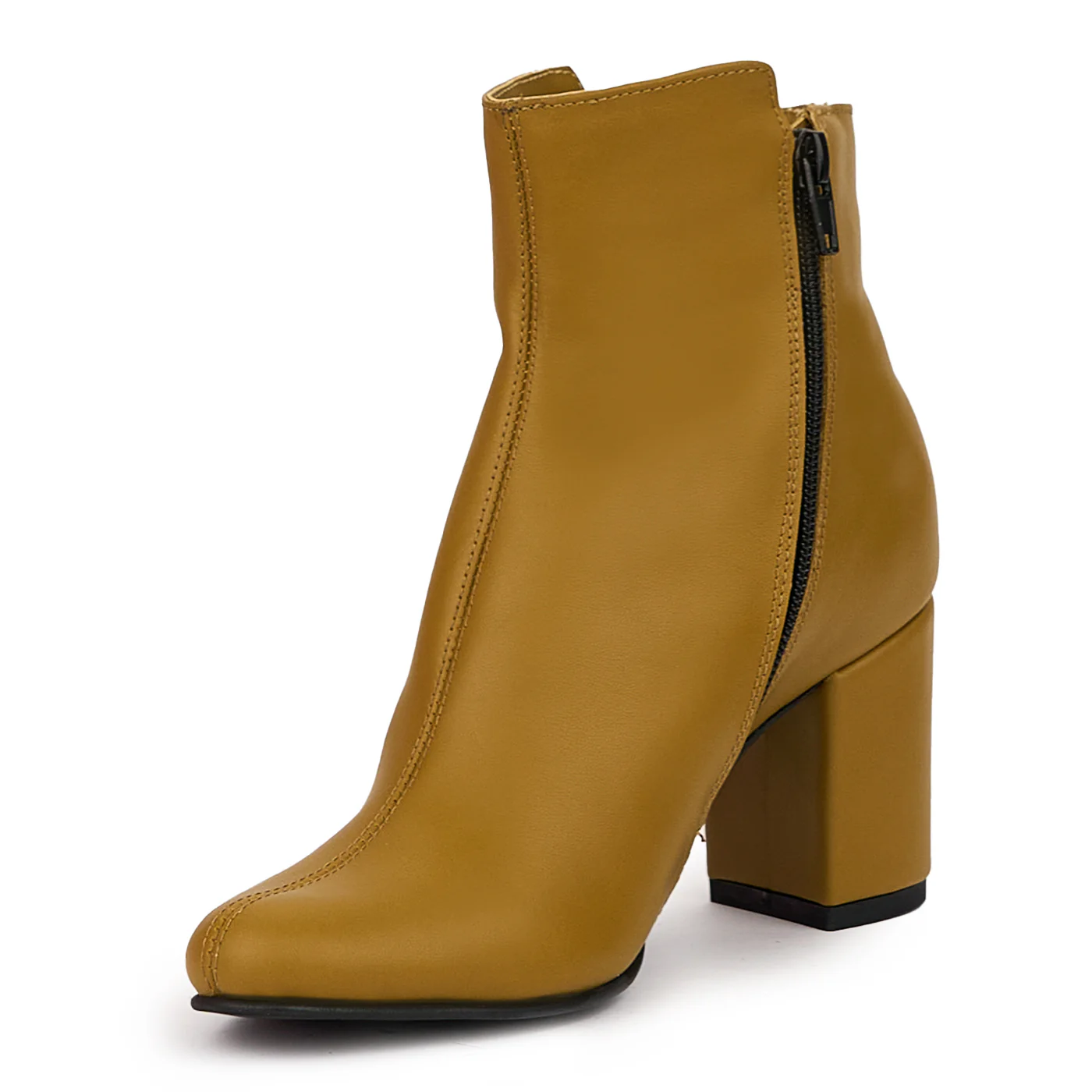 Botine dama din piele naturala bej cu toc gros 7 cm 14395 - Image 3