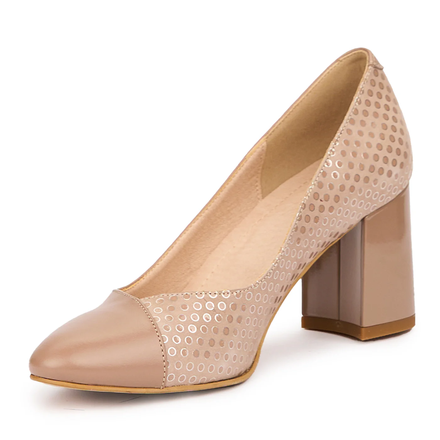 Pantofi dama din piele naturala bej cu toc gros 7 cm 14492 - Image 3
