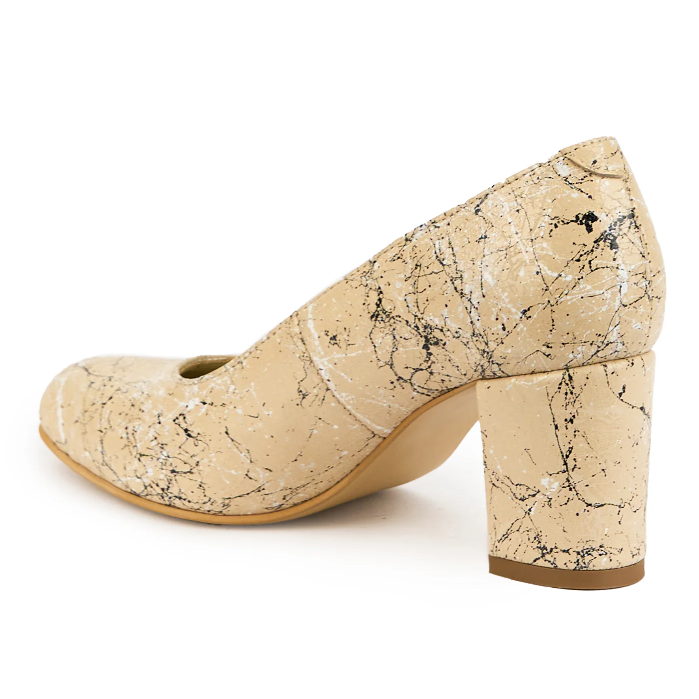 Pantofi dama din piele naturala bej cu toc gros 7 cm 14874 - Image 2