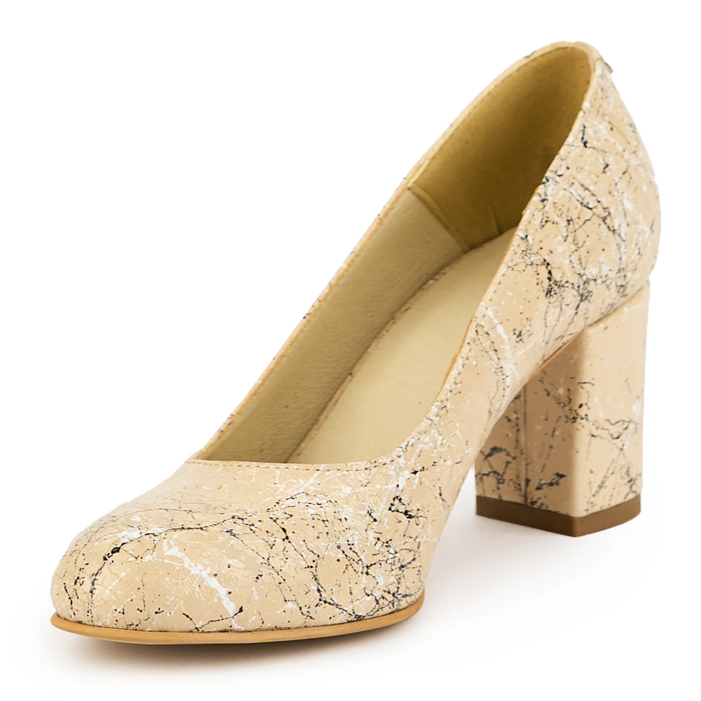 Pantofi dama din piele naturala bej cu toc gros 7 cm 14874 - Image 3