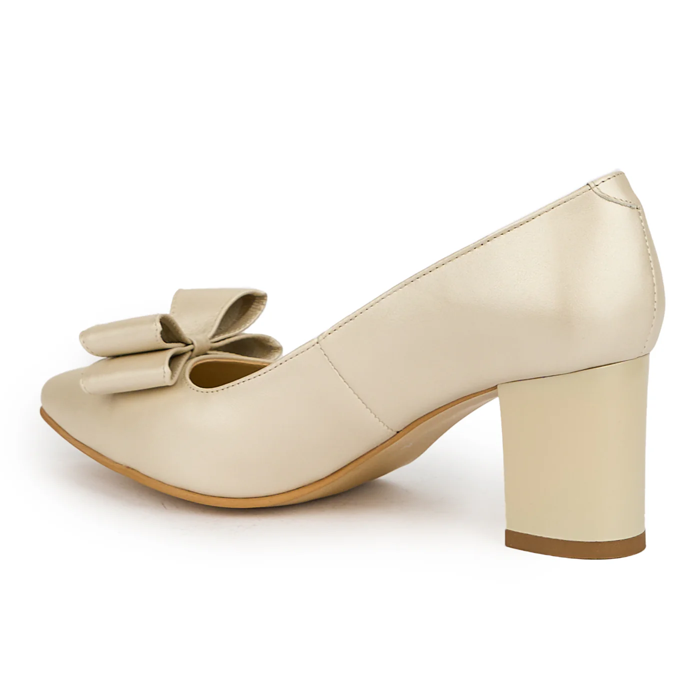 Pantofi dama din piele naturala bej cu toc gros 7 cm 15039 - Image 2