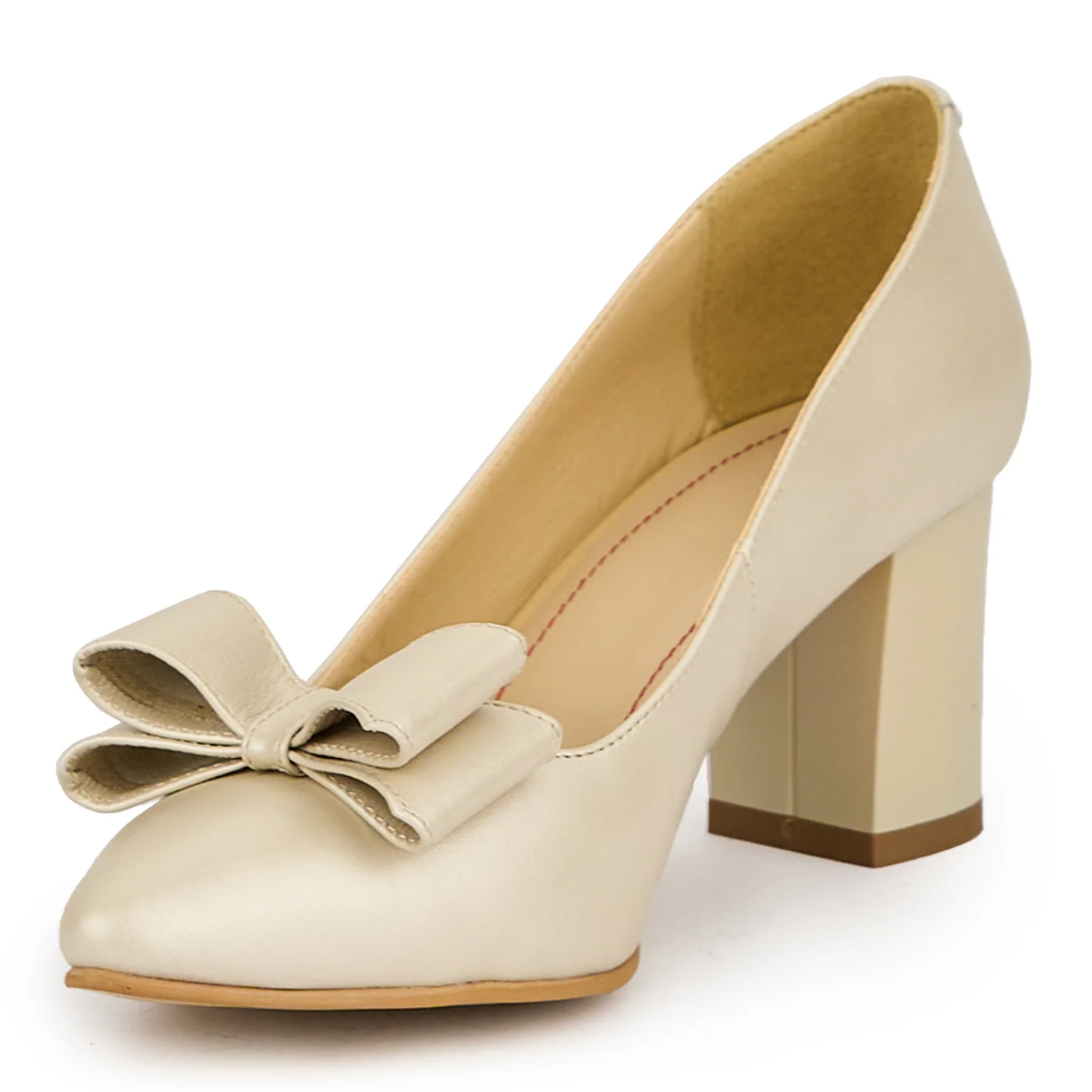 Pantofi dama din piele naturala bej cu toc gros 7 cm 15039 - Image 3