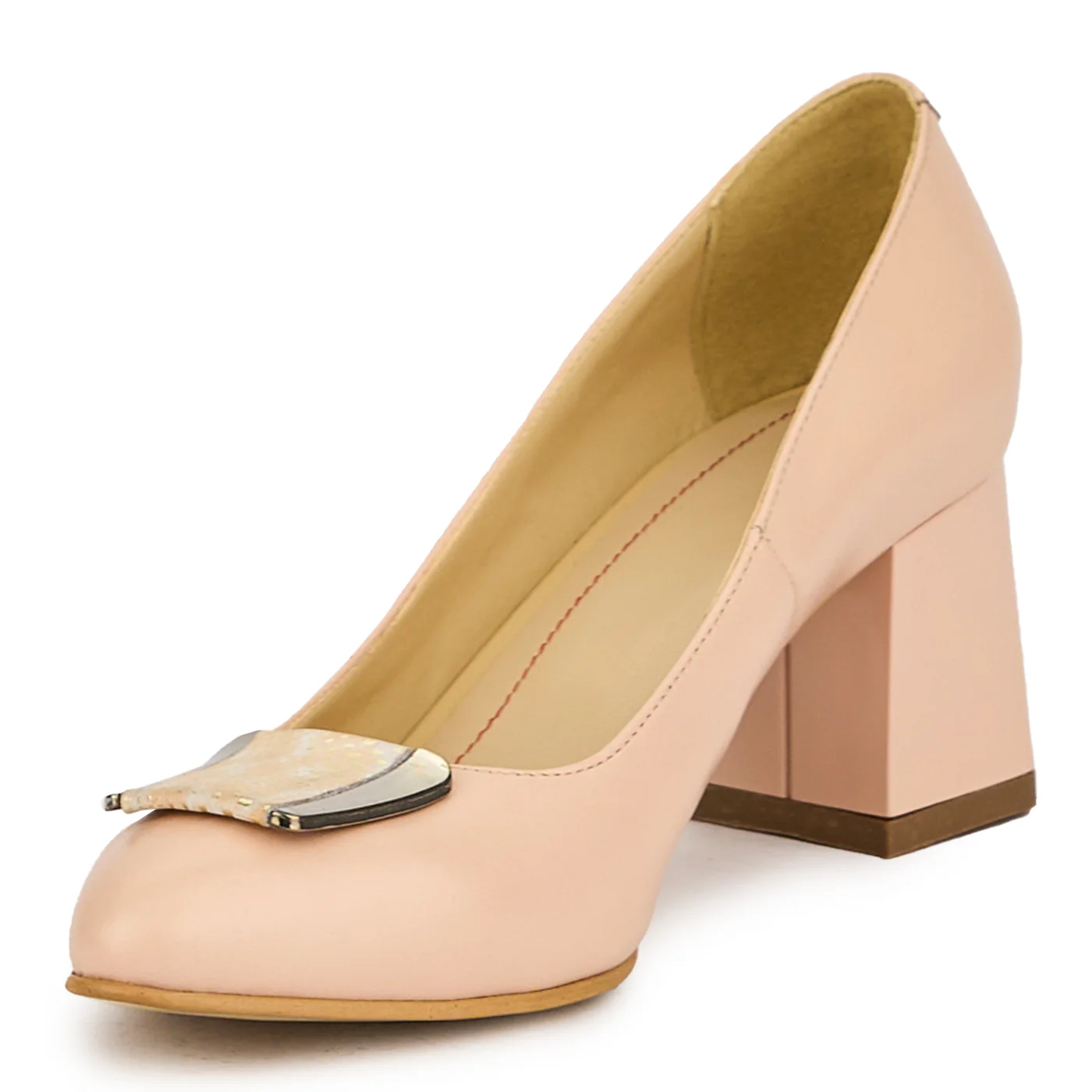 Pantofi dama din piele naturala bej cu toc gros 7 cm 15046 - Image 3