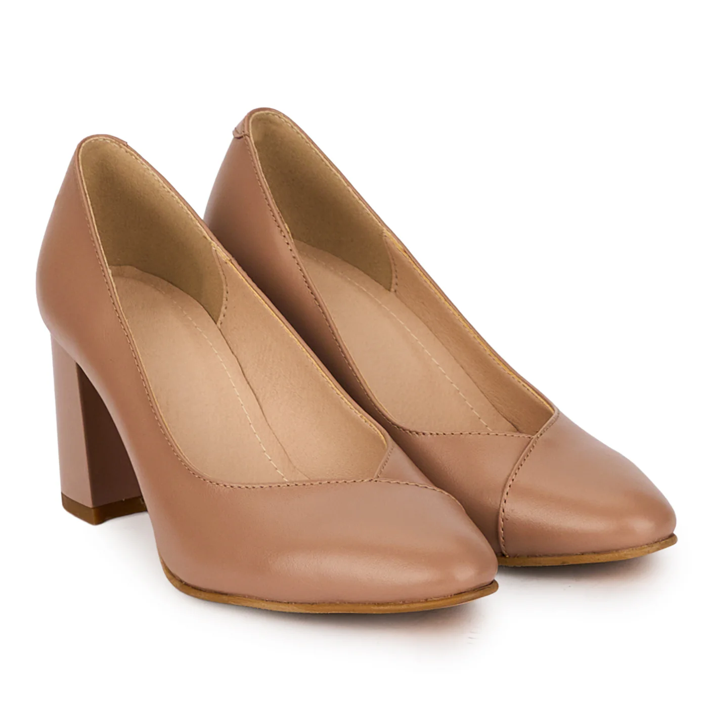 Pantofi dama din piele naturala bej cu toc gros 7 cm 18372 - Image 4