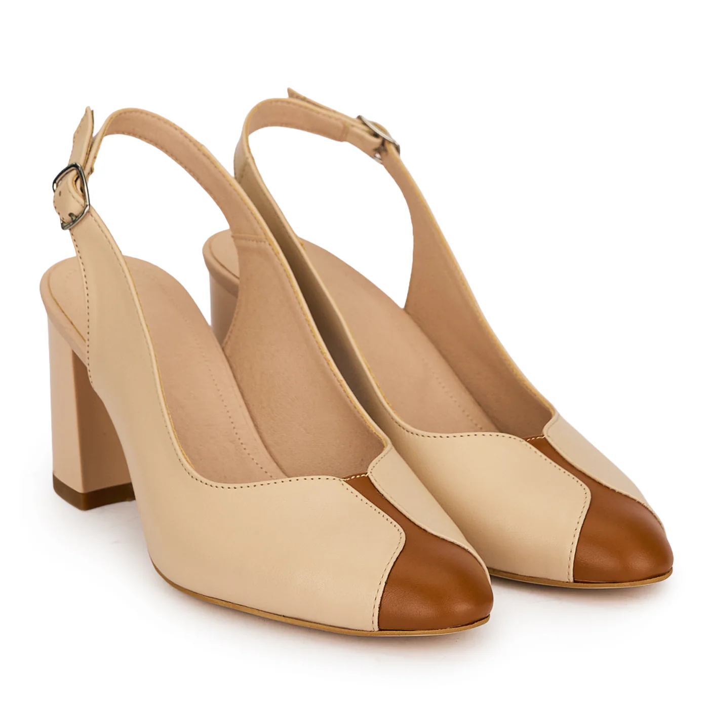 Pantofi dama din piele naturala bej cu toc gros 7 cm 19622 - Image 4