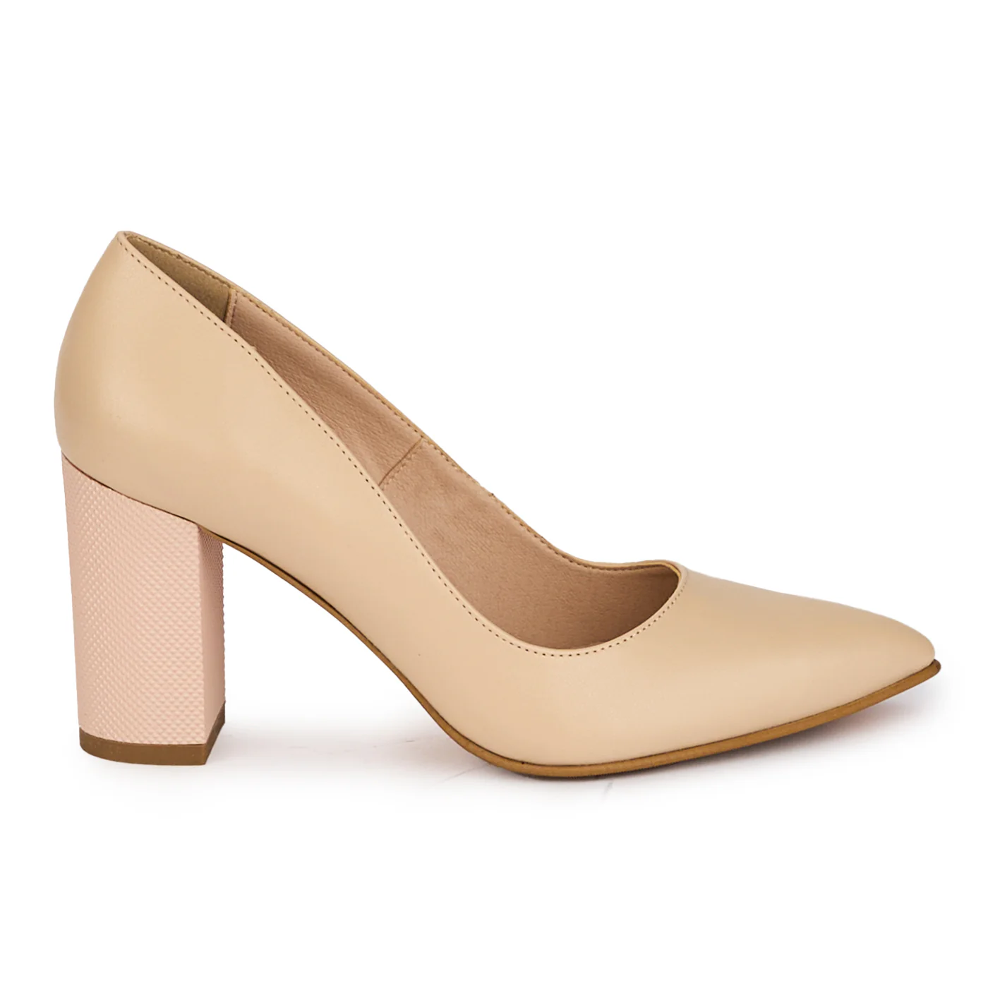 Pantofi dama din piele naturala bej cu toc gros 8.5 cm 18277