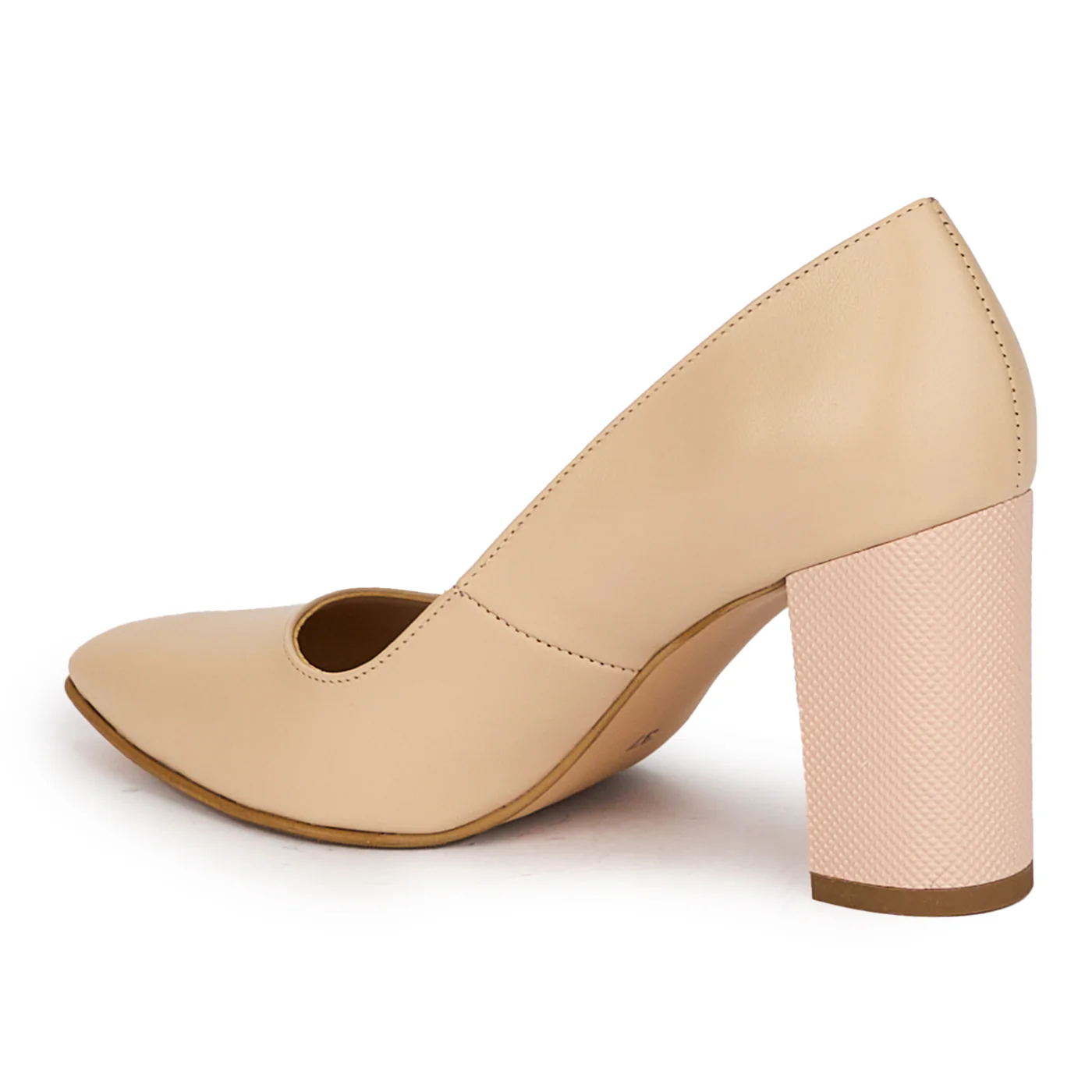 Pantofi dama din piele naturala bej cu toc gros 8.5 cm 18277 - Image 2