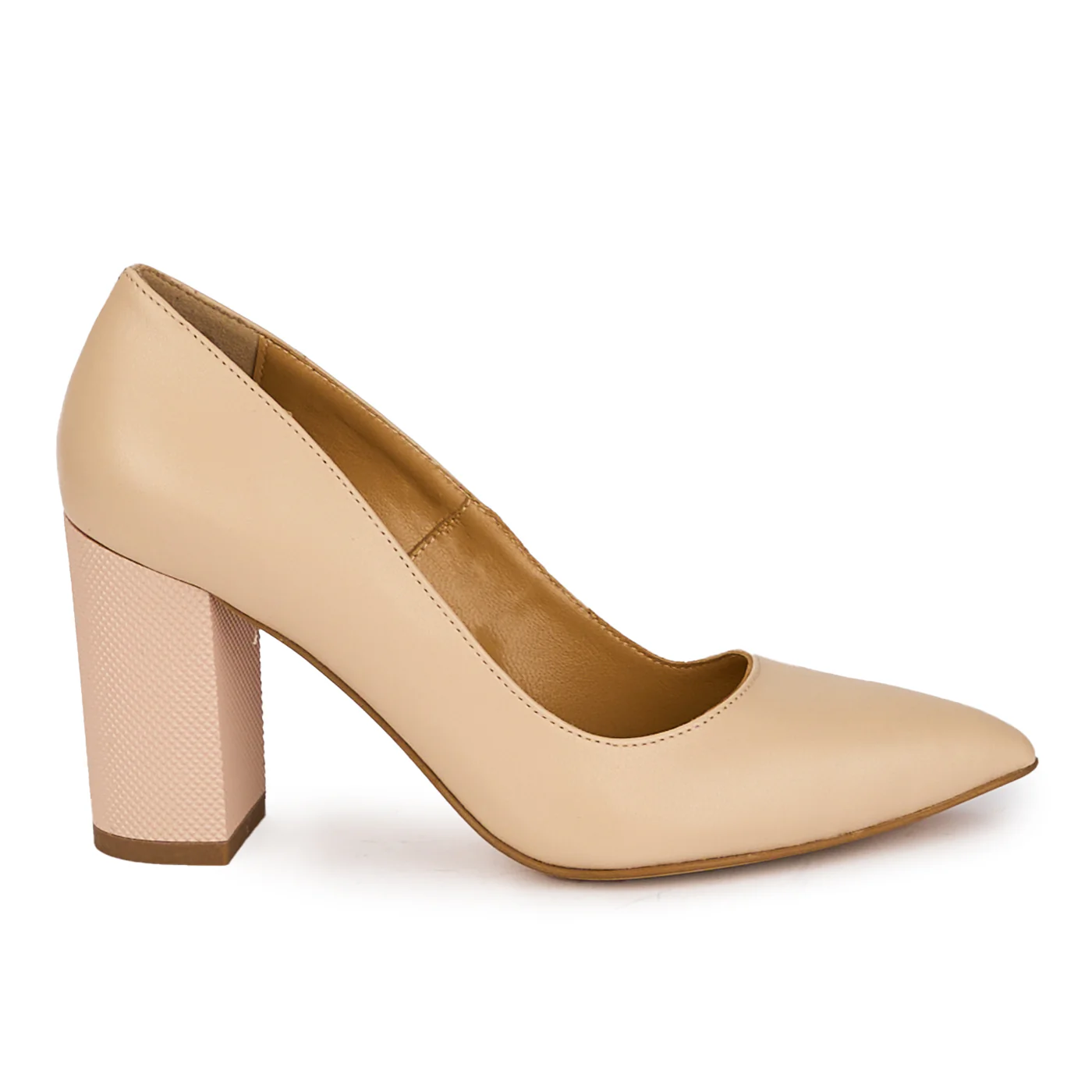 Pantofi dama din piele naturala bej cu toc gros 8.5 cm 18327