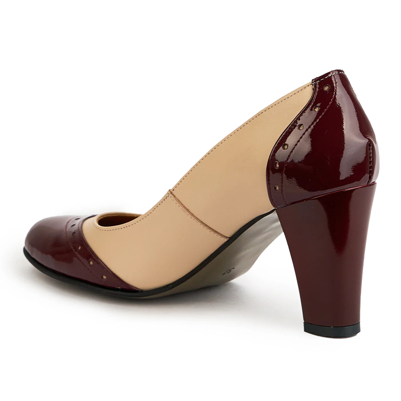 Pantofi dama din piele naturala bej cu toc gros 8 cm 14860 - Image 2