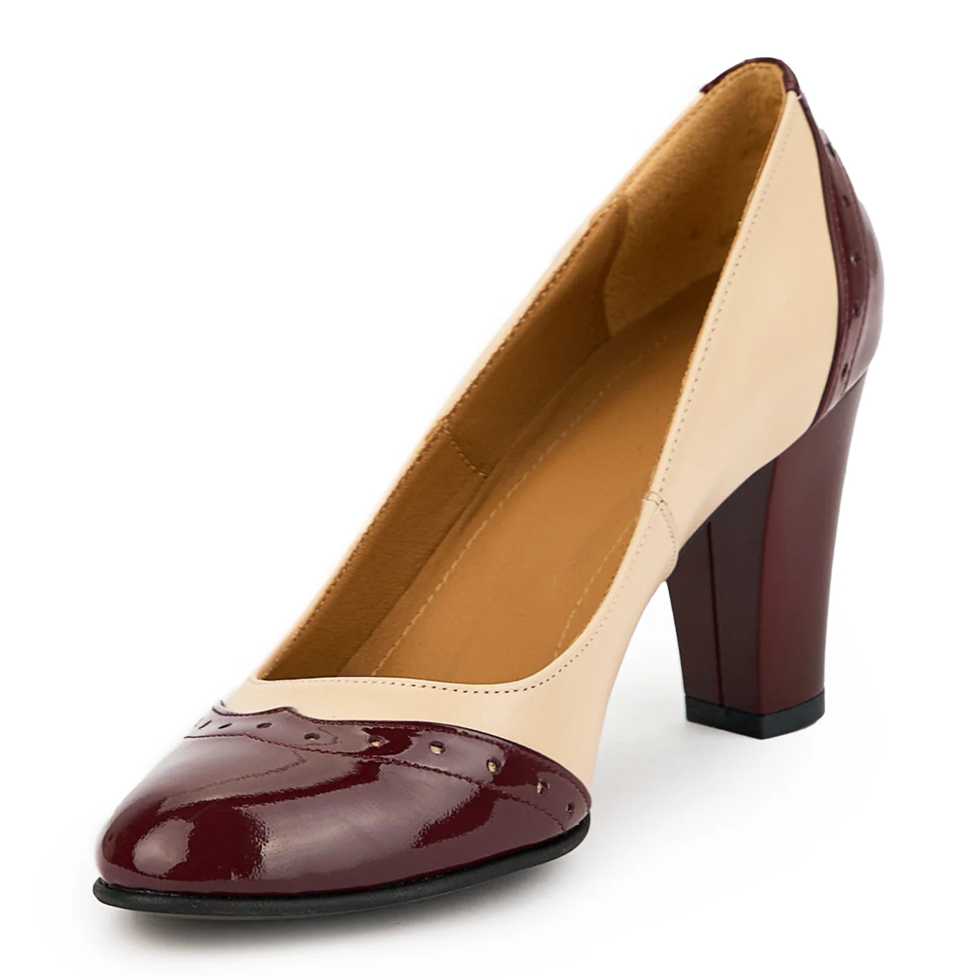 Pantofi dama din piele naturala bej cu toc gros 8 cm 14860 - Image 3