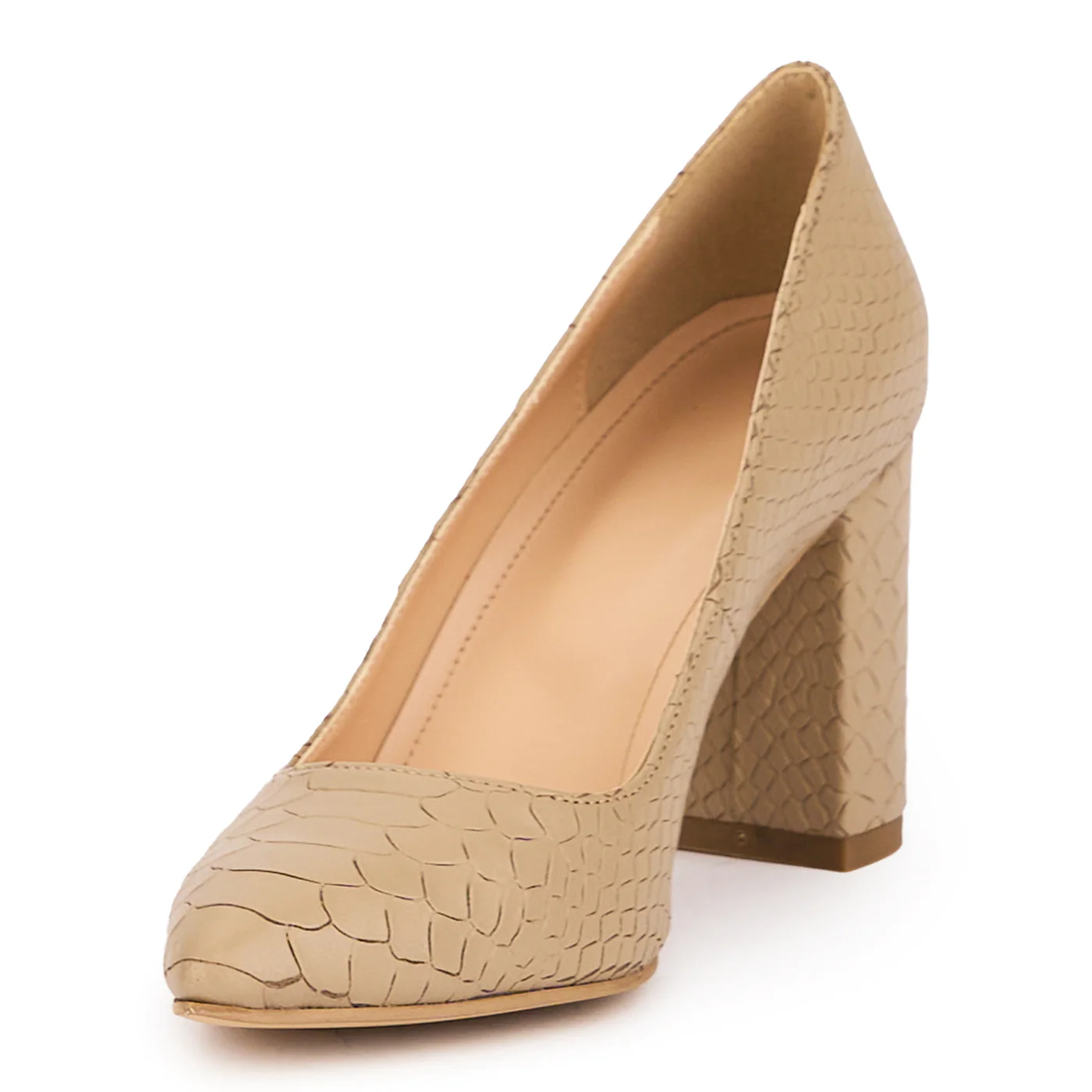 Pantofi dama din piele naturala bej cu toc gros 8 cm 17042 - Image 3