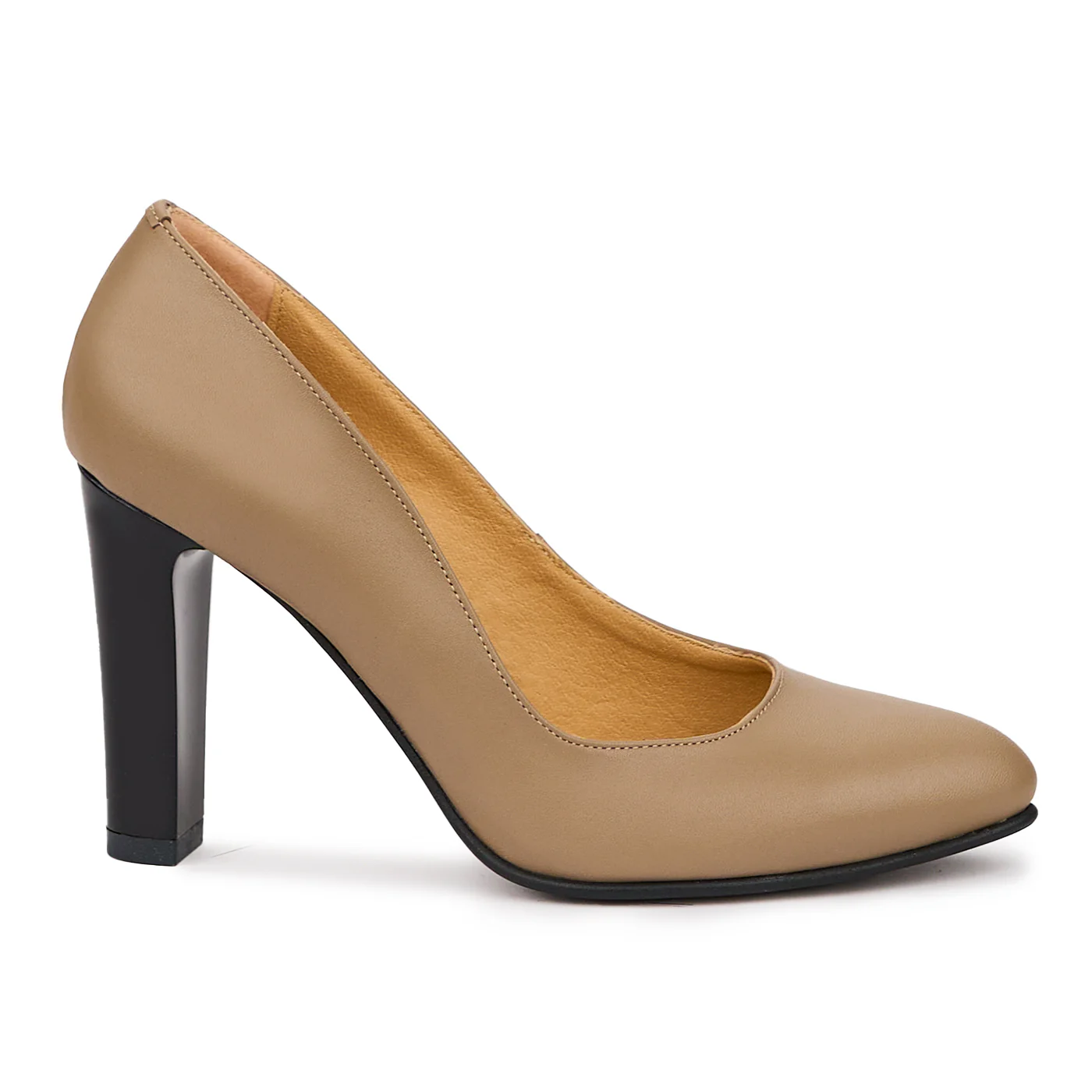 Pantofi dama din piele naturala bej cu toc gros 9.5 cm 14354