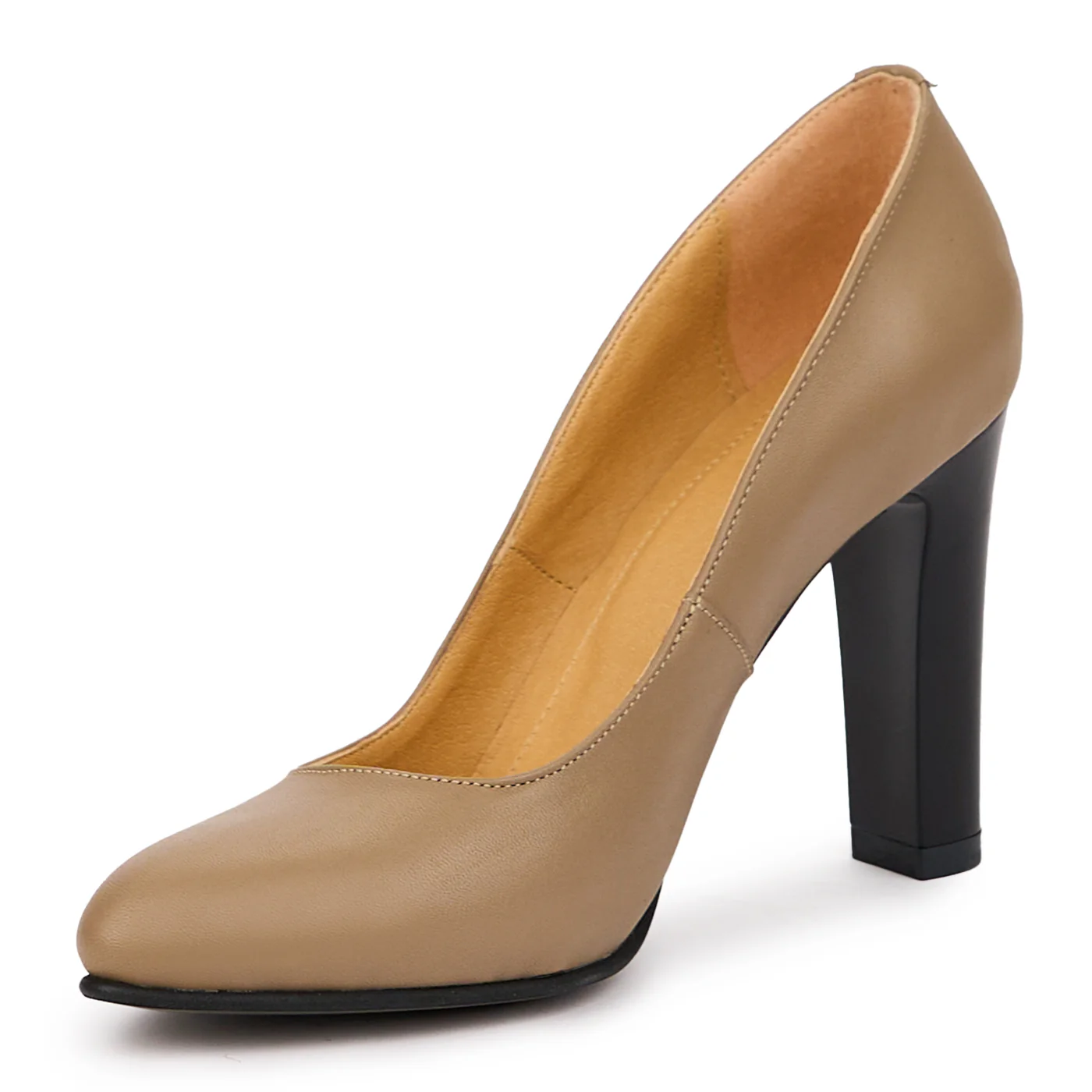 Pantofi dama din piele naturala bej cu toc gros 9.5 cm 14354 - Image 3