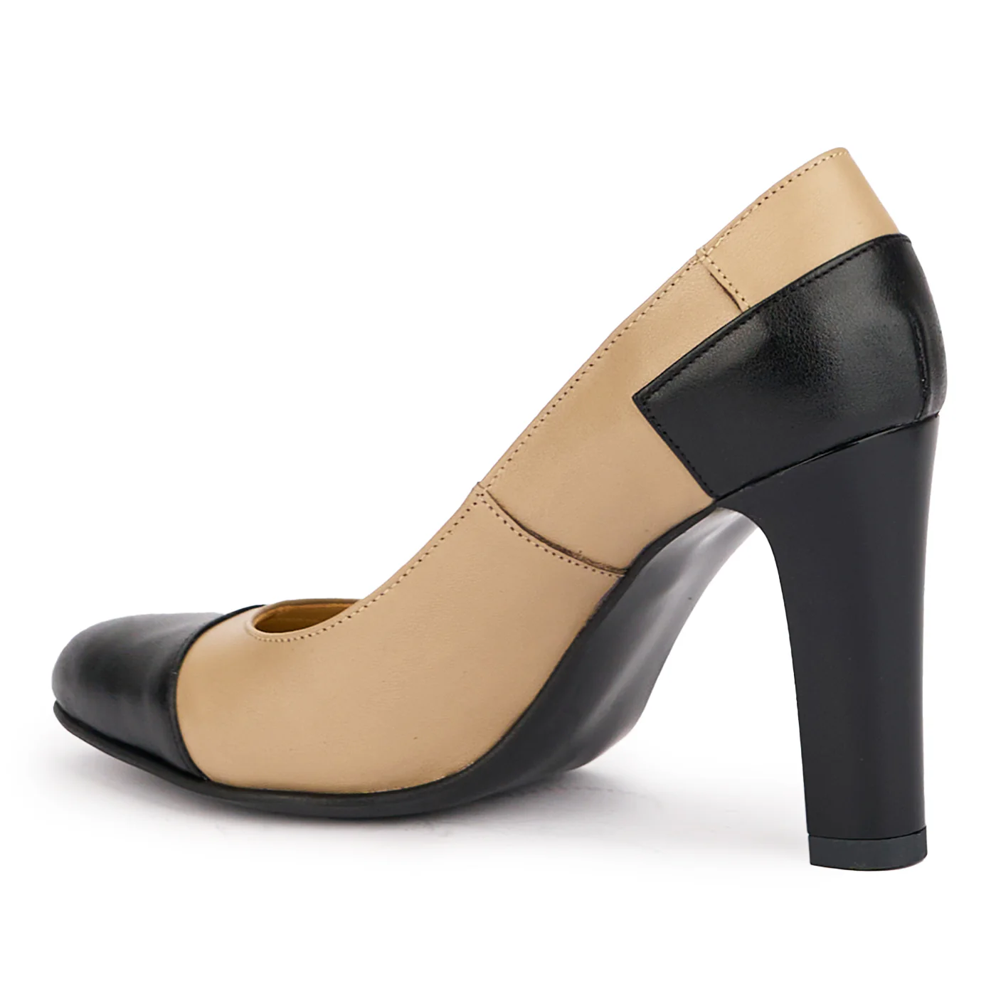 Pantofi dama din piele naturala bej cu toc gros 9.5 cm 16918 - Image 2