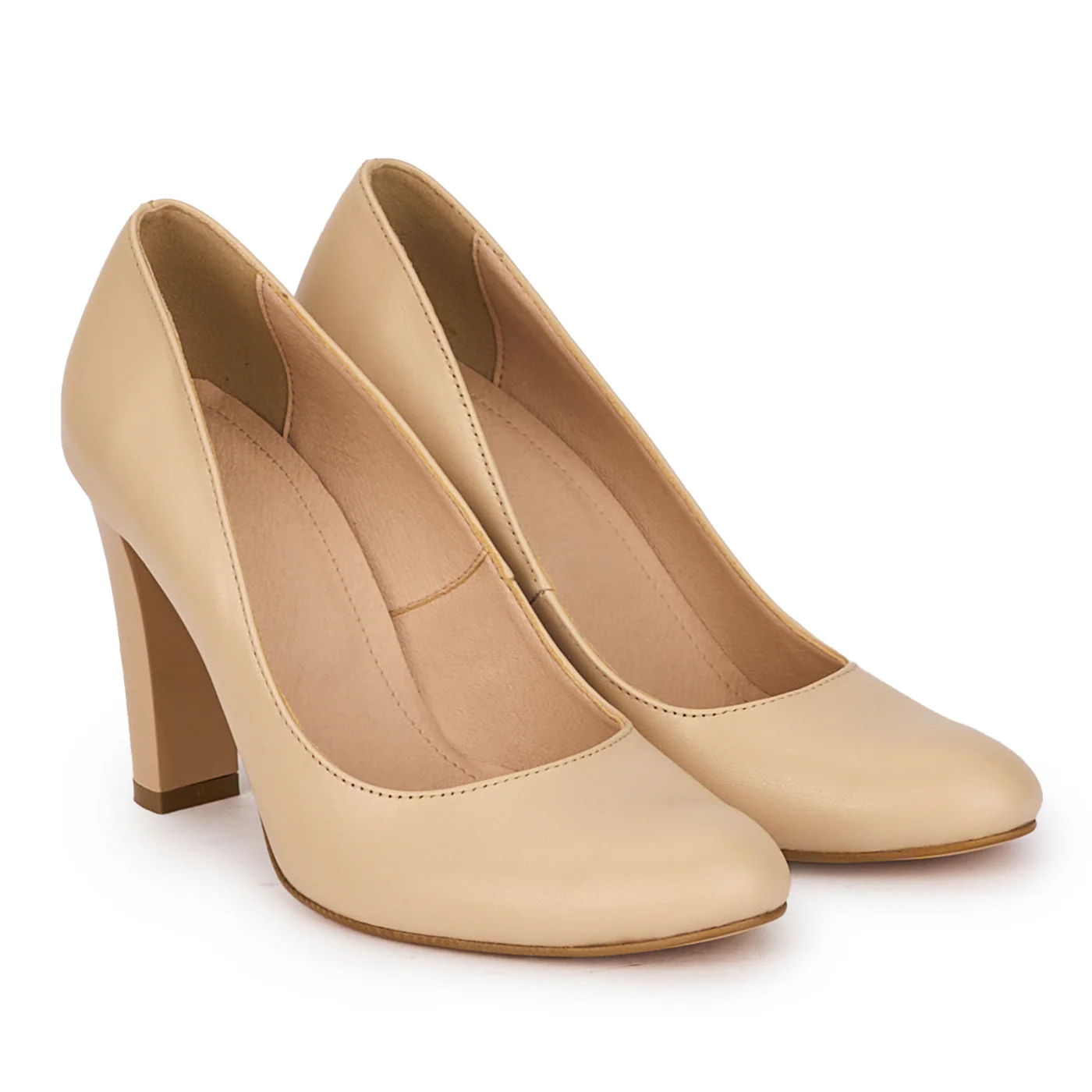 Pantofi dama din piele naturala bej cu toc gros 9 cm 18276 - Image 4