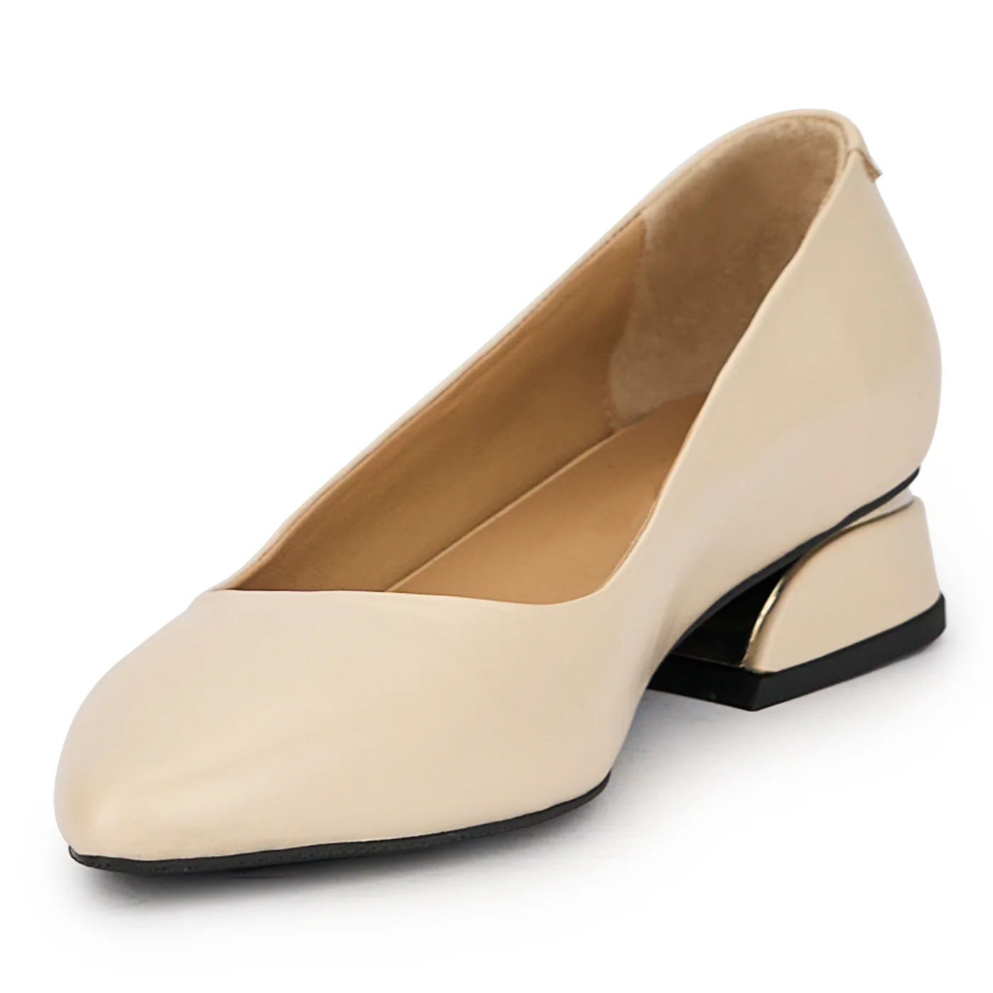 Pantofi dama din piele naturala bej cu toc mic 3 cm 15664 - Image 3