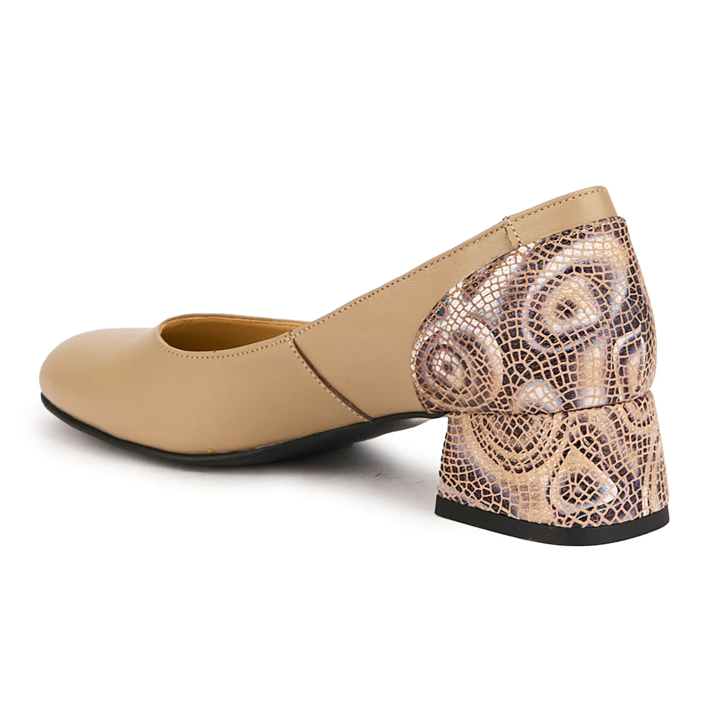 Pantofi dama din piele naturala bej cu toc mic 4 cm 16686 - Image 2