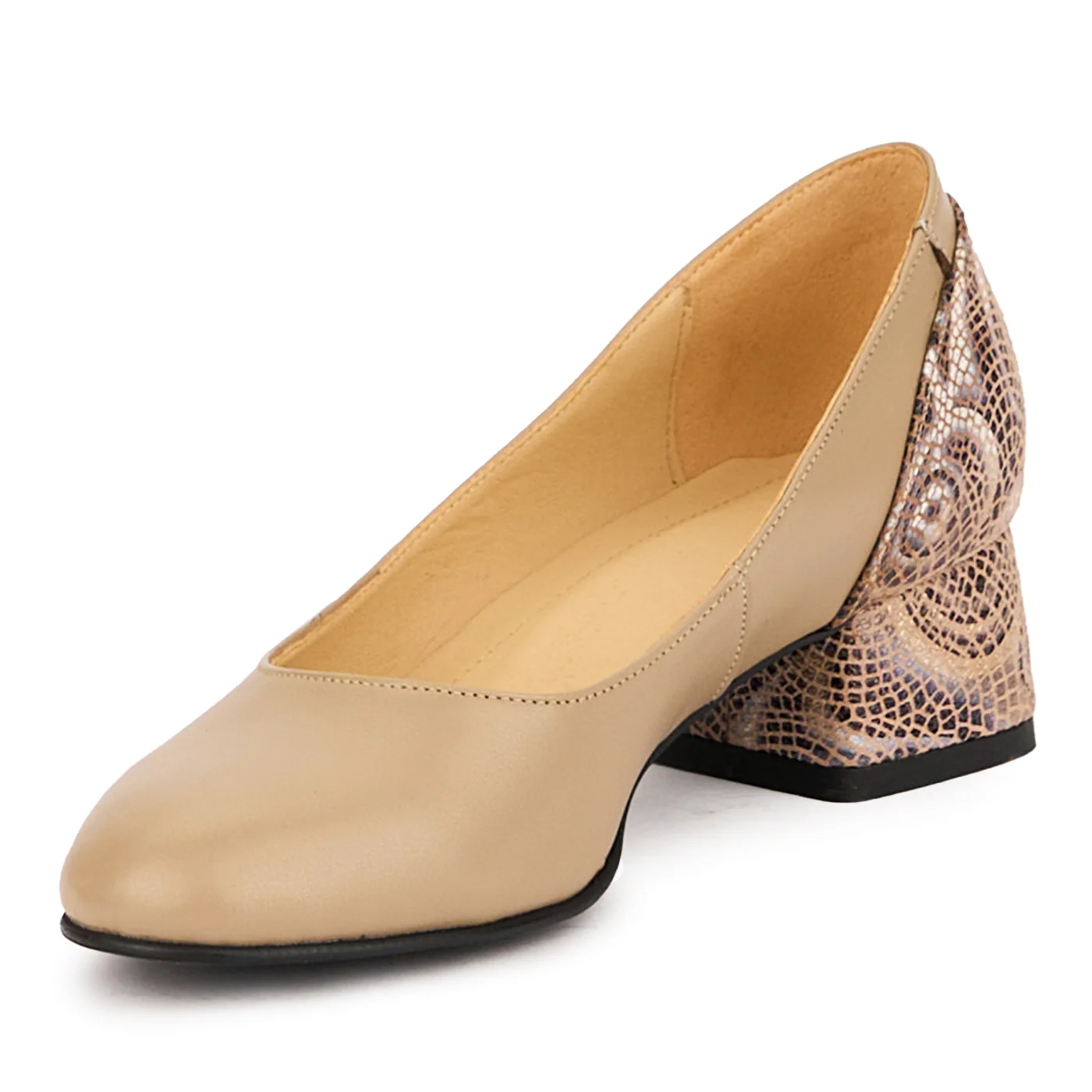 Pantofi dama din piele naturala bej cu toc mic 4 cm 16686 - Image 3