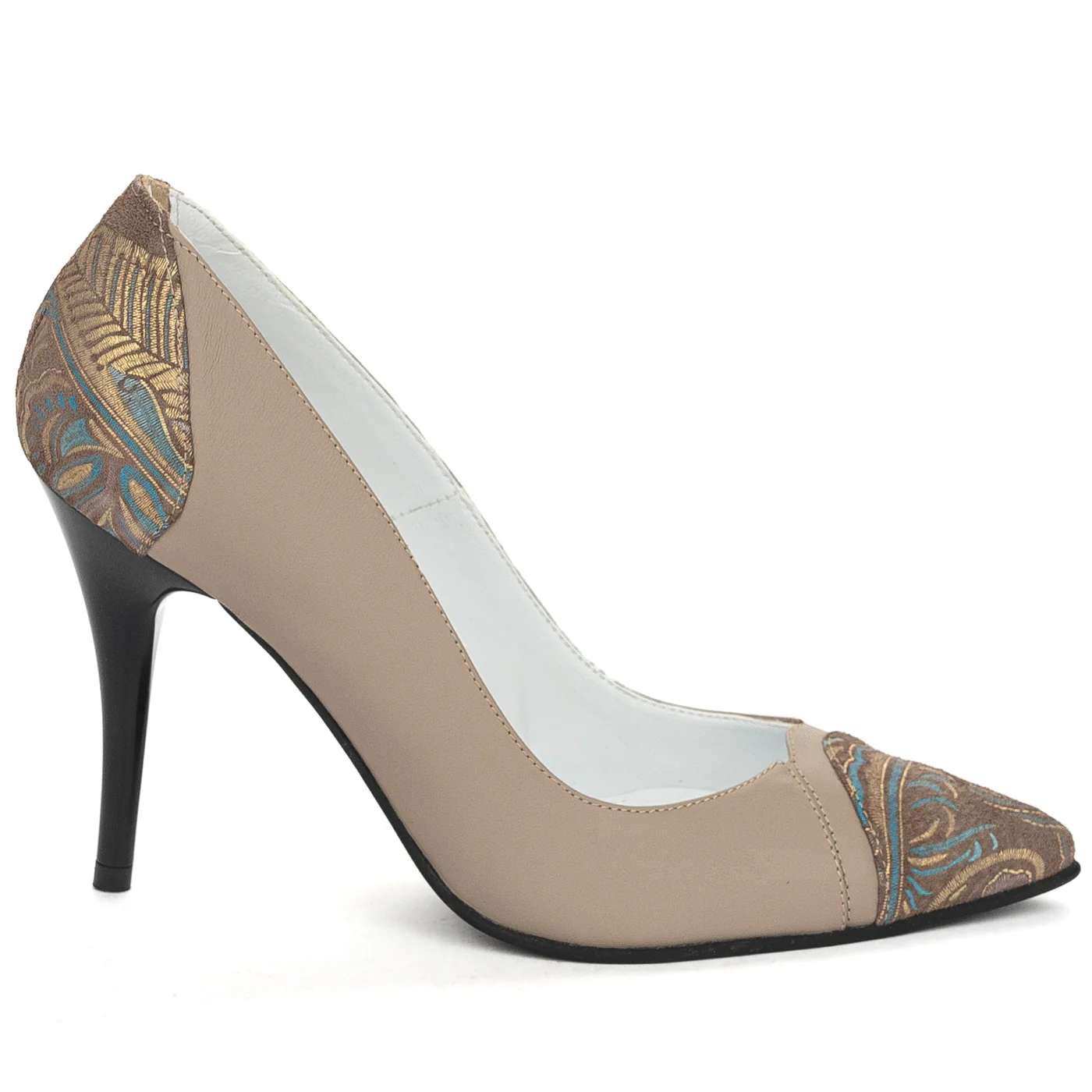 Pantofi dama din piele naturala bej cu toc subtire 10 cm 13846